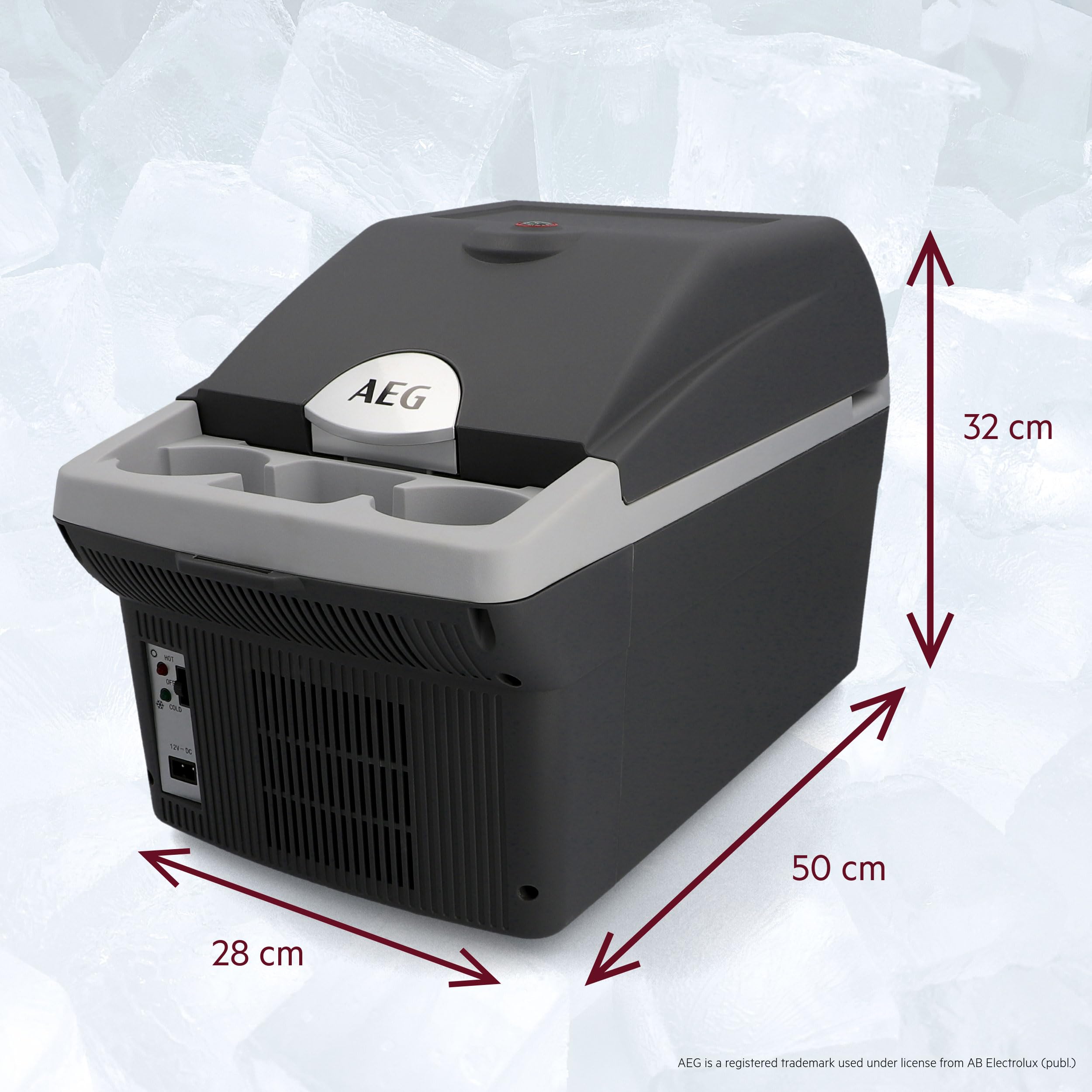 AEG Automotive Board-Bar BK 16 Thermoelektrische Kühl- und Warmhaltebox 16 Liter, 12 Volt für Auto und Steckdose, anschnallbar im PKW, Schwarz,hellgrau