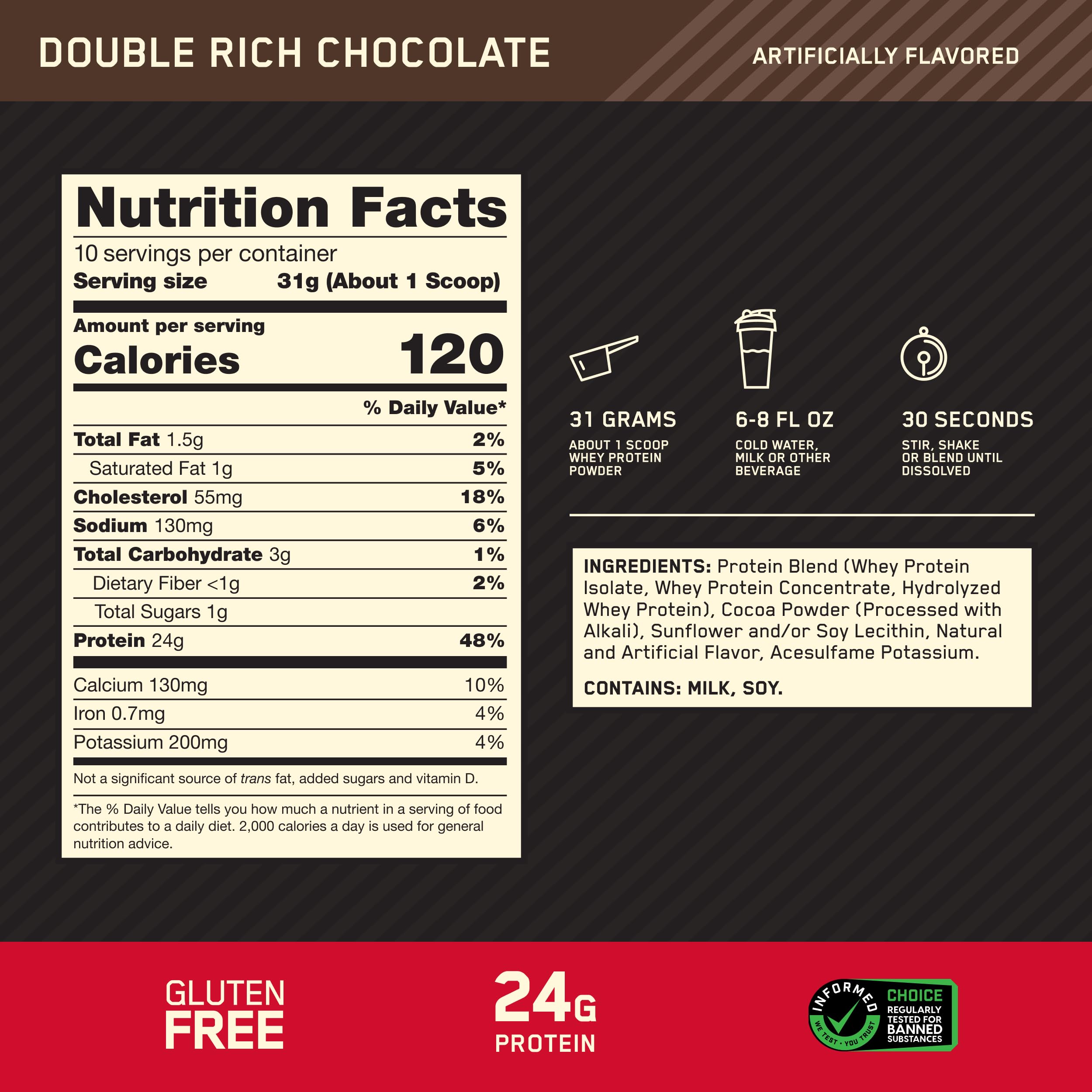 Optimum Nutrition Gold Standard Whey Protein, Double Rich Chocolate, 0.68LB — Amazon image 3