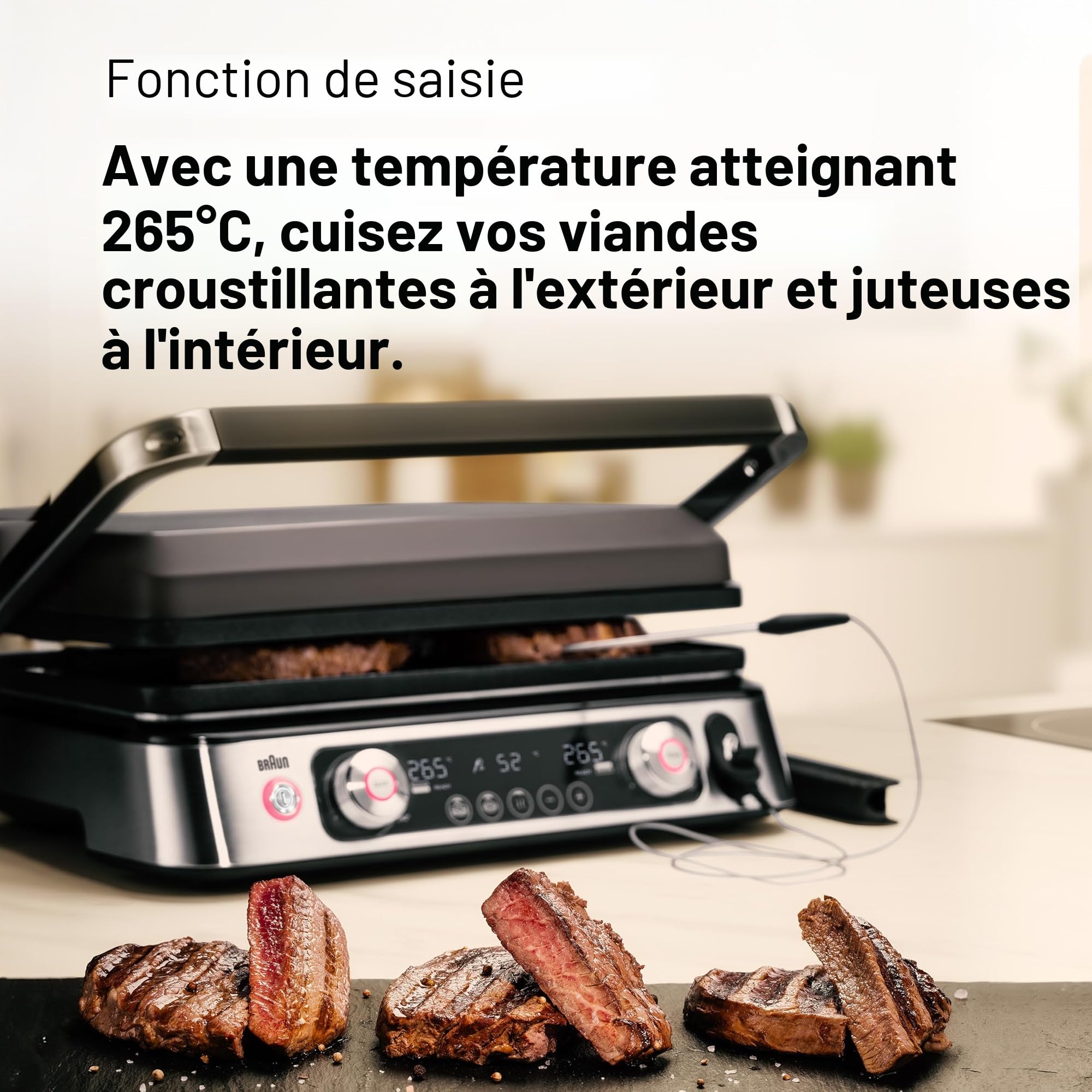 Braun MultiGrill9 CG9167, Grille Électrique à Contrôle Électronique, 2 Thermostats Indépendants, 3 Positions de Cuisson, Sonde Thermique, Fonction BOOST, Ensemble Plaques Grill+Lisses+Gaufres, 2200W