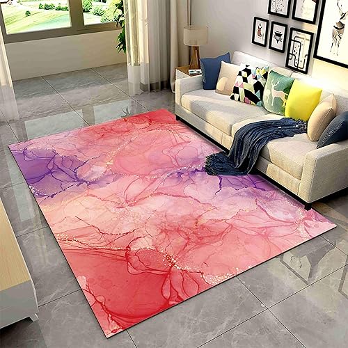 Miniatura 21 de Alfombra abstracta de mármol rojo y negro, 6 x 8 pies, alfombra de lujo con textura de piedra negra dorada, alfombra suave y transpirable para