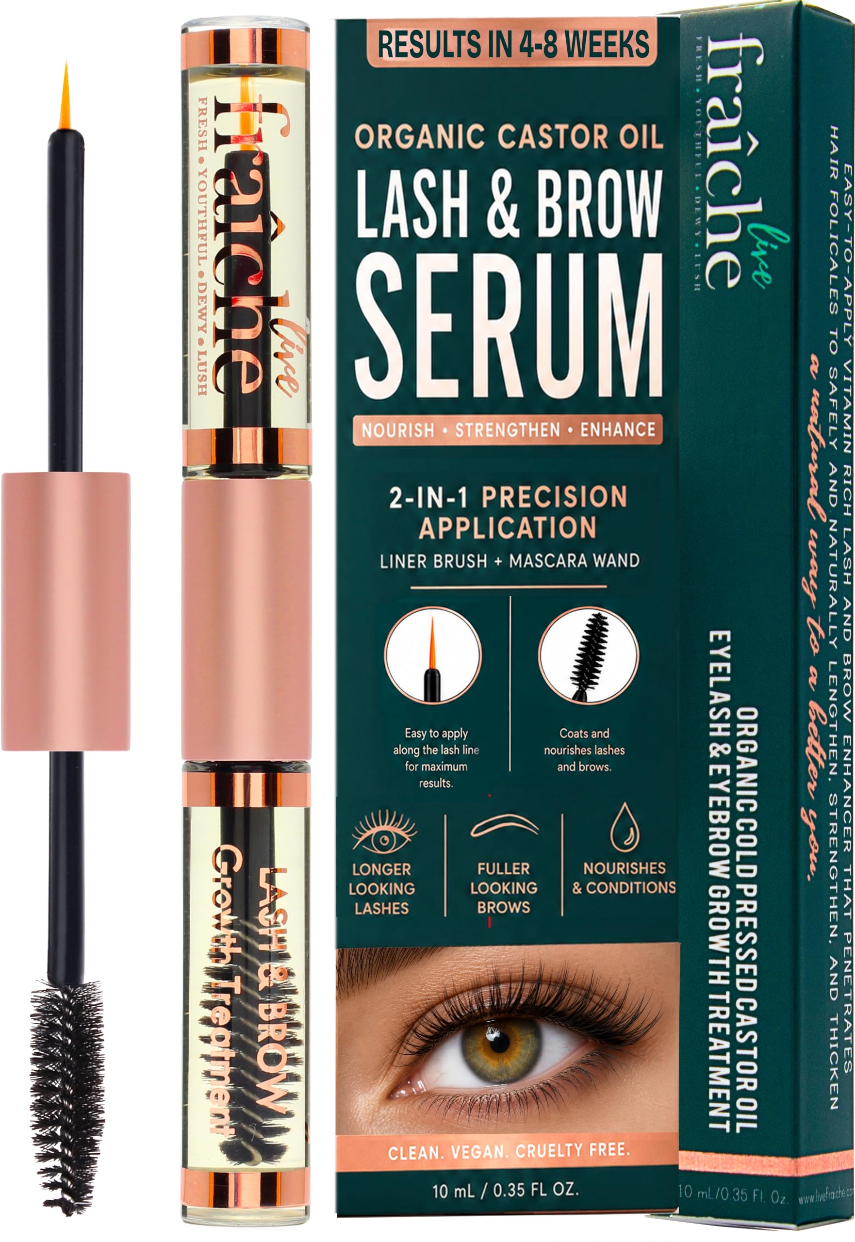 Live Fraiche USDA Organiczny olej rycynowy do rzęs i brwi – Cold Pressed Castor Oil Eyelash Eyelash Growth Serum z tubką do rzęs – Caster Oil Eye Growth Serum Best Seller Eyelash Conditioner Lash