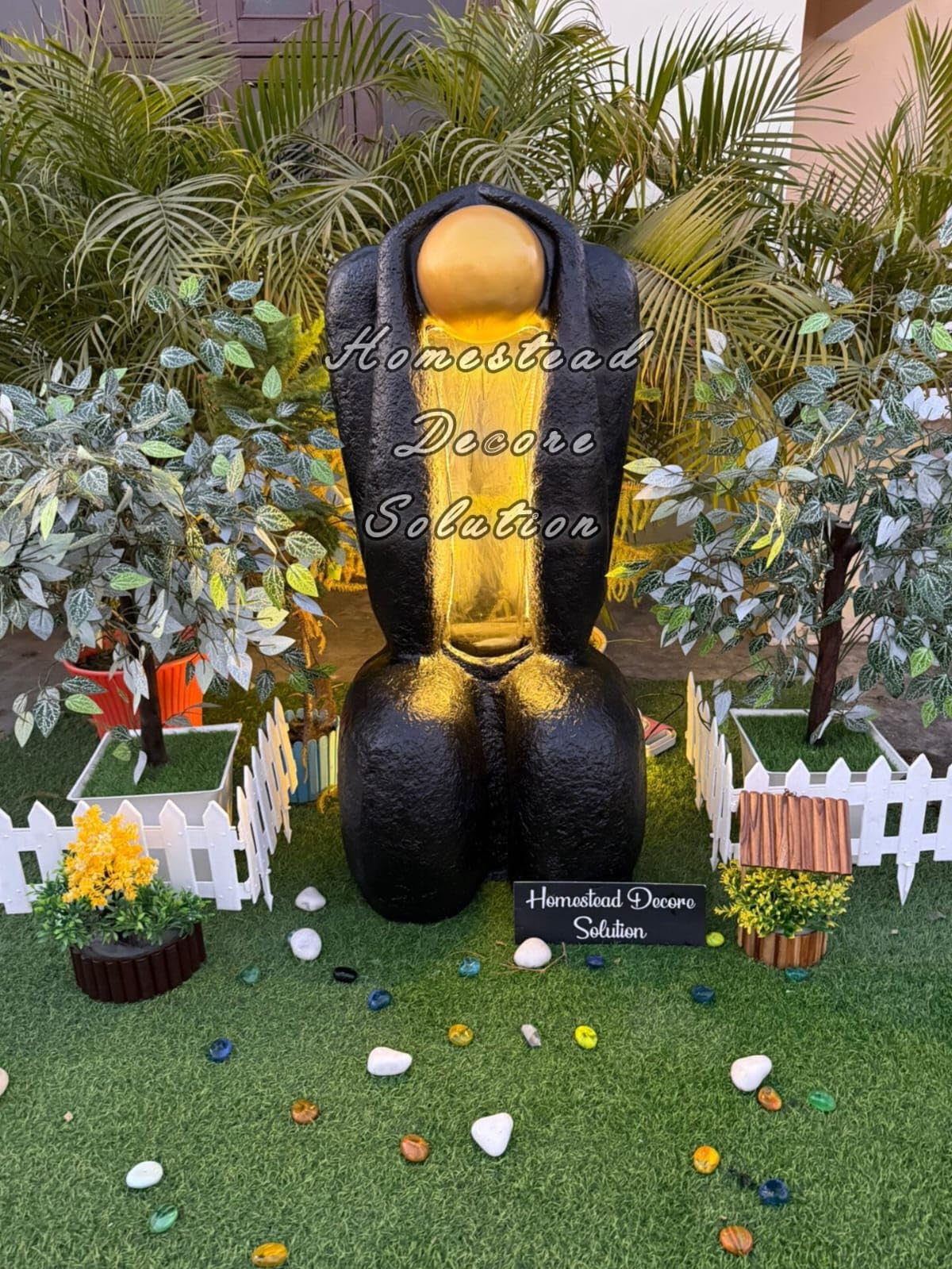 Homestead Decore Solution Modern Water Fountain 4 feet, Decorative Sculpture Home Decor Living Room Garden Office Fiber Indoor Outdoor Floor Standing Fountain, Black and Gold, Showpiece Centerpiece-image-27