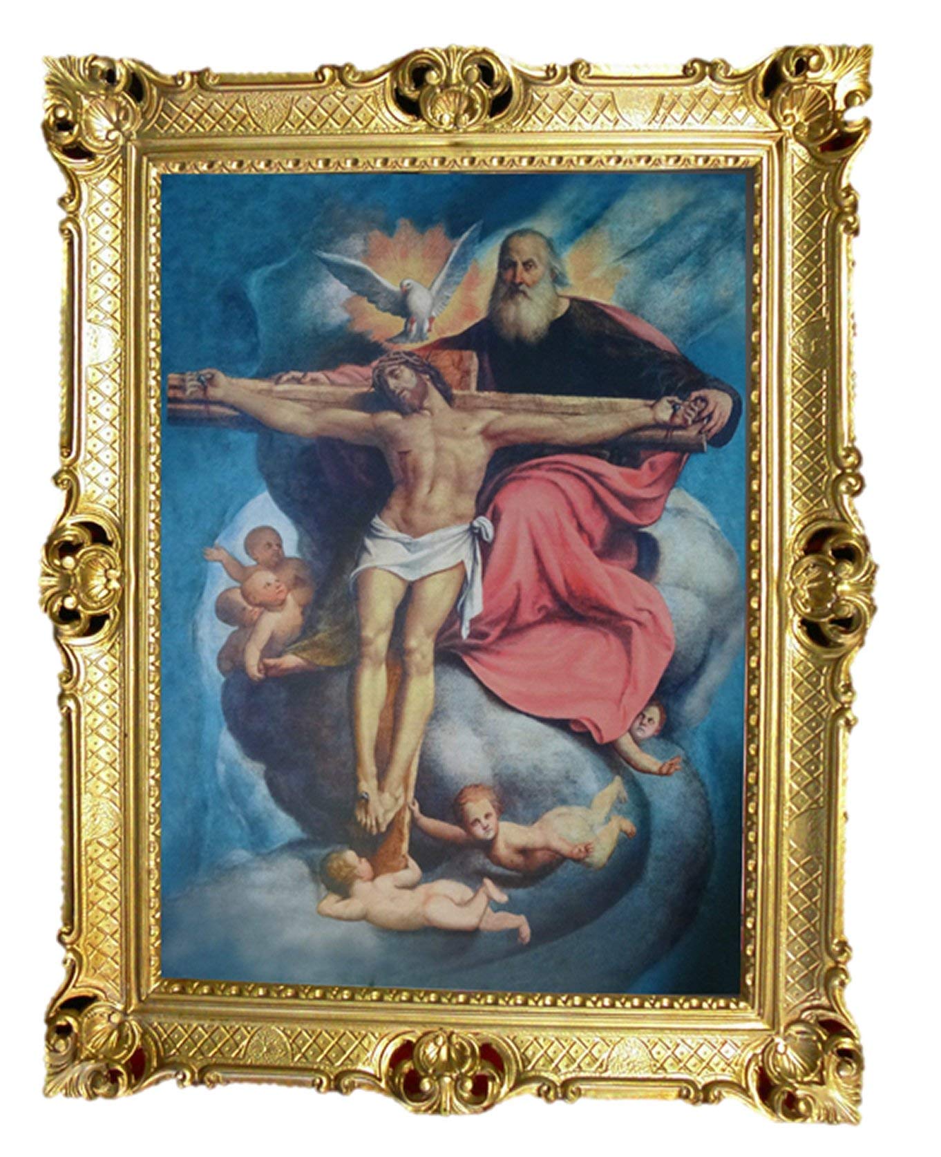 Jesus am Kreuz M-11 Gemälde Antik Barock Rahmen Barockrahmen mit Bild Wandbild 70x90cm Kunstdrucke Gemälde Religiöse Bilder Kunst von Heiligen Retro Repro für Home Büro Praxis Café 58B