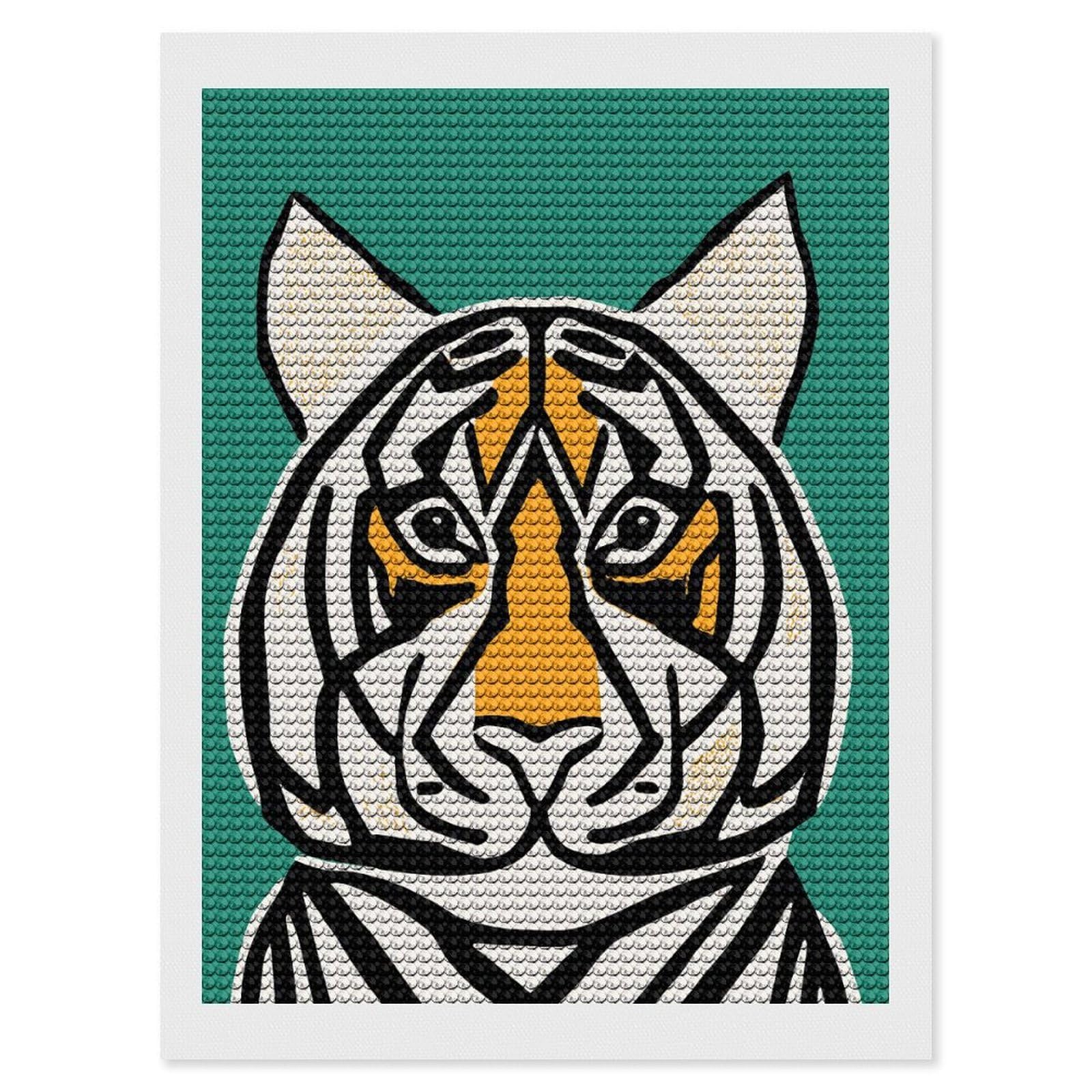 Junmoney Cute Tropical Tiger DIY Diamond Art Canvas Kit 12"x16", Simple to Start, Fun Craft Experience, Modern Decor, Gift Idea, Adhesive Canvas