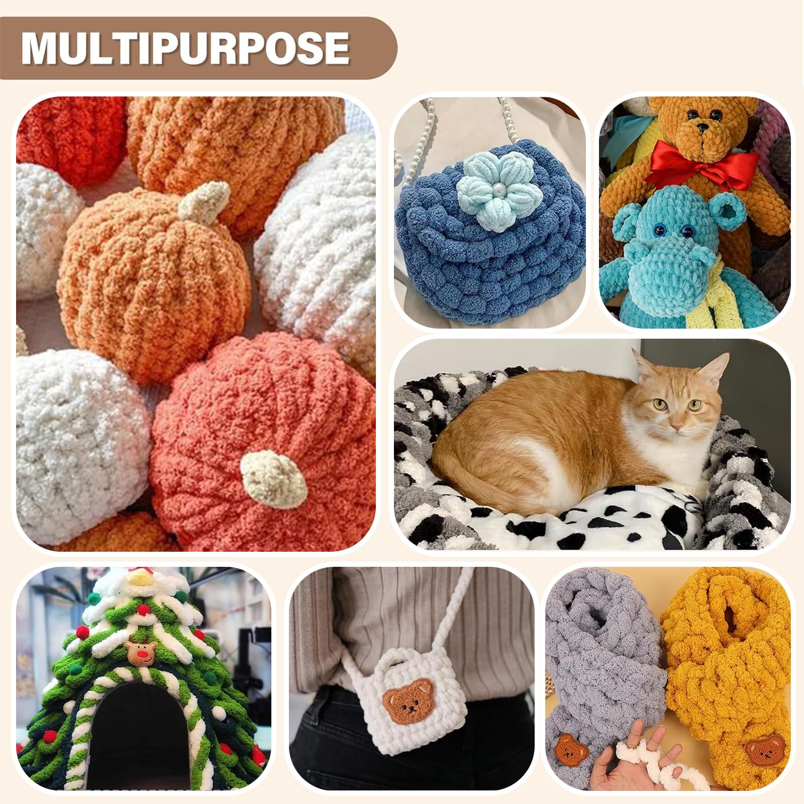 Gomitolo di lana spessa, 500 g (250 g x 2), circa 54 m, per uncinetto/maglia a mano, morbida lana XXL per uncinetto, coperte, sciarpe, cappelli, coperte, cuscini decorativi (01, bianco latte, 8 pezzi)