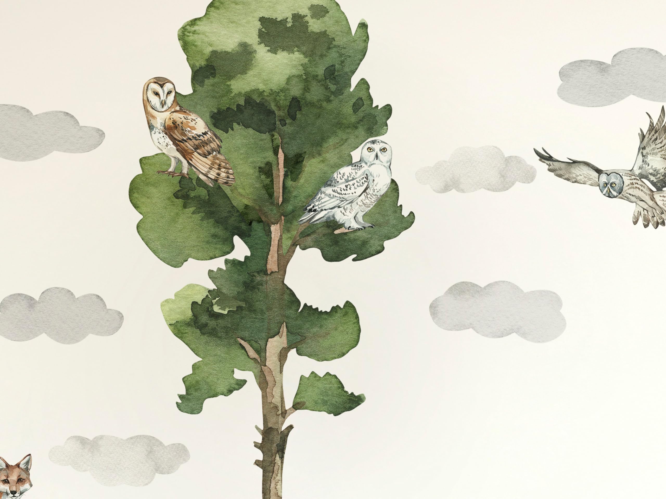 Waldtiere große Wandtattoo, Wandtattoo Hirsch, Wandtattoo Kinder, wilde Aquarell Tiere