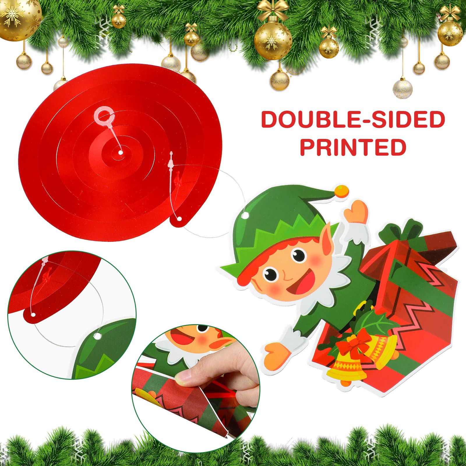 Zomiboo 53 Pcs Christmas Hanging Swirls Decorations Christmas Candy Gingerbread Man Elves Truck Red Cardinals Christmas Ceiling Decor Ornaments for Christmas Tree Xmas Holiday Party Supplies (Elf) - Image 4