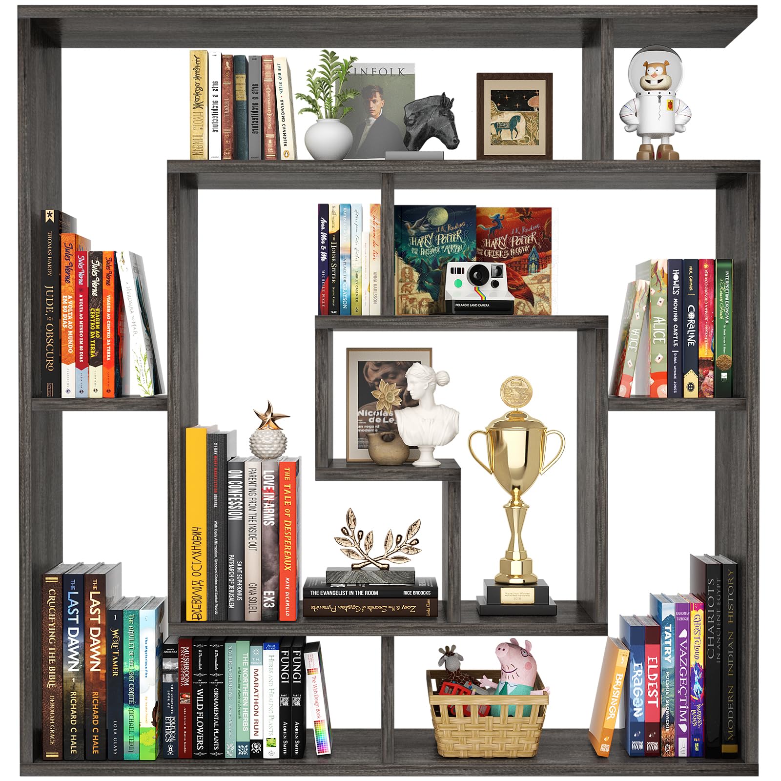 Armocity 6 Tier Display Book Shelf Wall Mounted Bookshelf Freestanding Geometric Bookcase Floating Book Shelves for Wall Bedroom Living Room Home