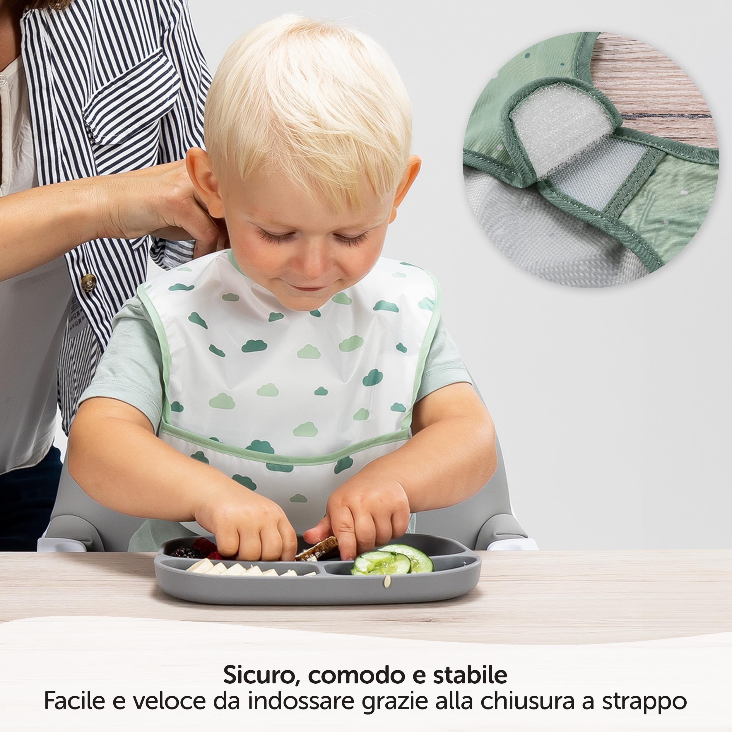 MiaMia Bavaglini Neonato Impermeabili 5pz Bavette con Tasca Chiusura a Strappo Testato OekoTex 100 Lavabile Verde