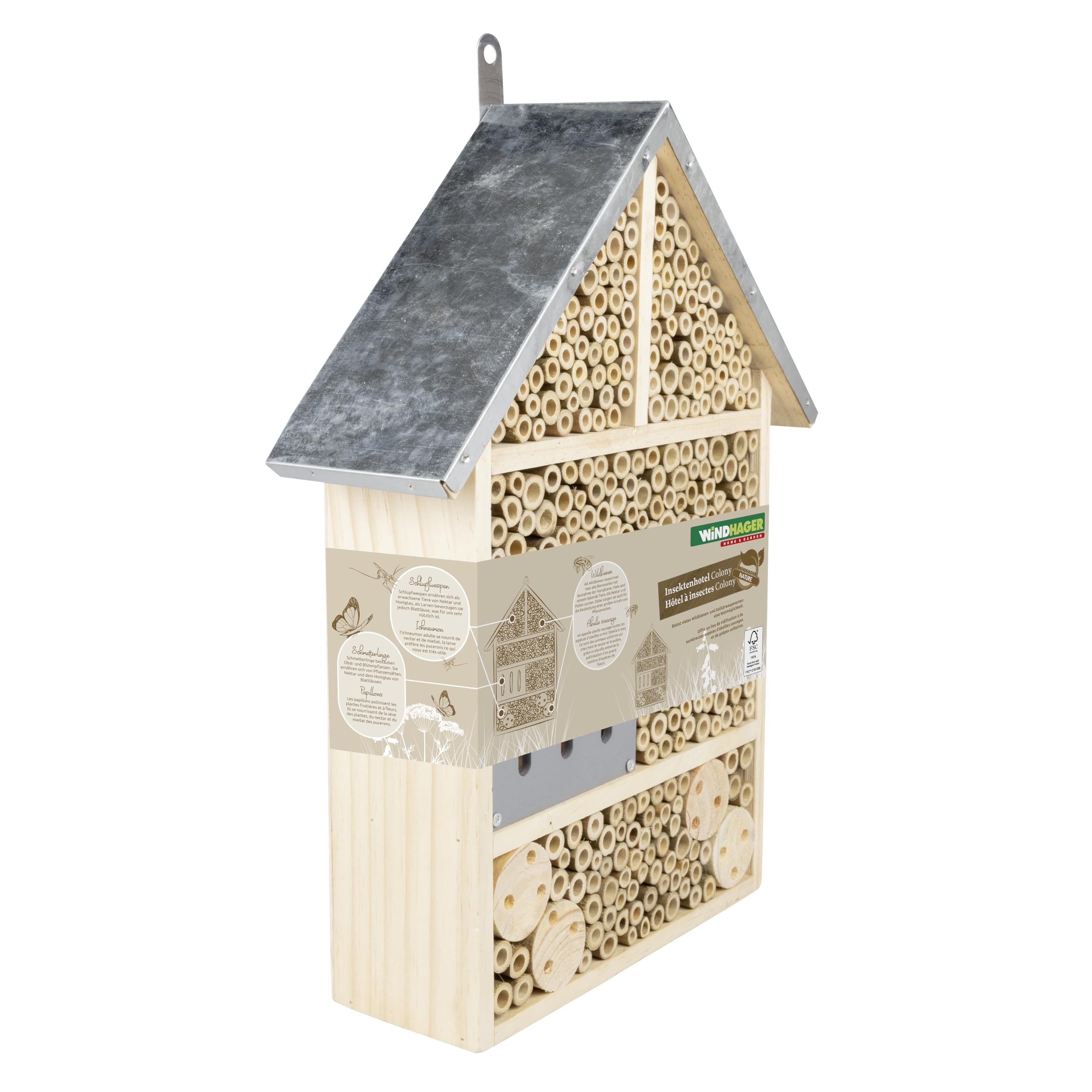 Windhager Insektenhotel Colony - Nistkasten, Bienenhotel, Bienenhaus - Insektenhaus aus Holz für Bienen, Marienkäfer & Schmetterlinge - Bienenhotel und Nisthilfe zum Aufhängen