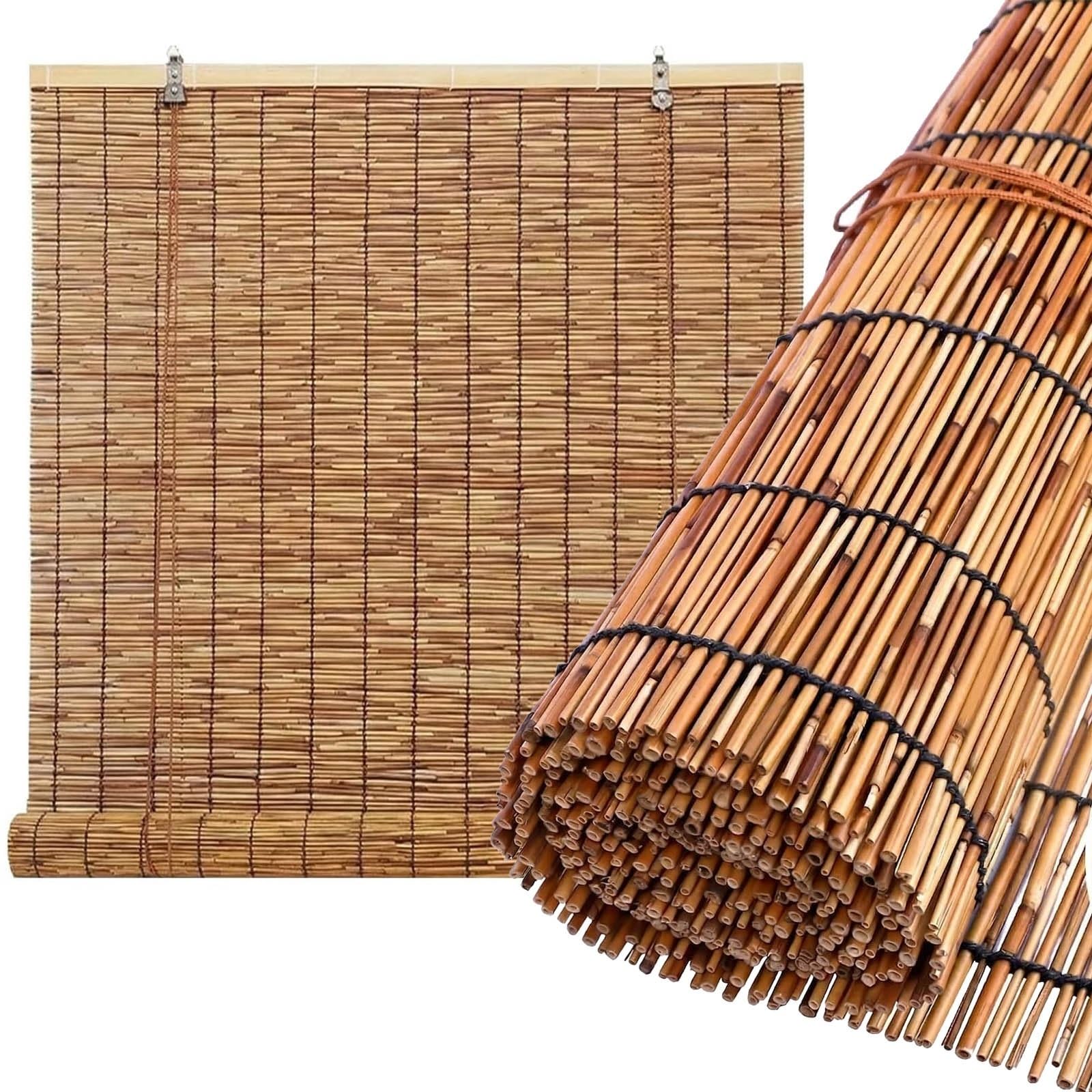 Store enrouleur roseau naturel impermeable avec systeme de levage retro 120x300 cm