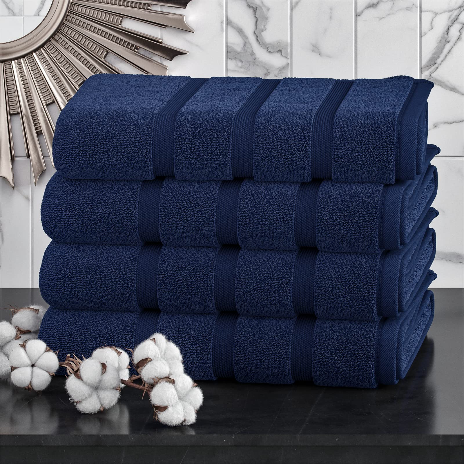 Z Fashion Luxury Towel Set 100% Cotton 4 Piece Bath Towel Set Bath Towel Bale 500 GSM Bathroom towels 4 Piece Sets. (Navy Blue)