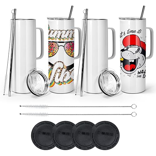 AGH 30oz Sublimation Skinny Travel Coffee Tumblers, Stainless Steel Vacuum Insulated with Lid & Straw, Keeps Chilled up to 12 Hours - 4 pack