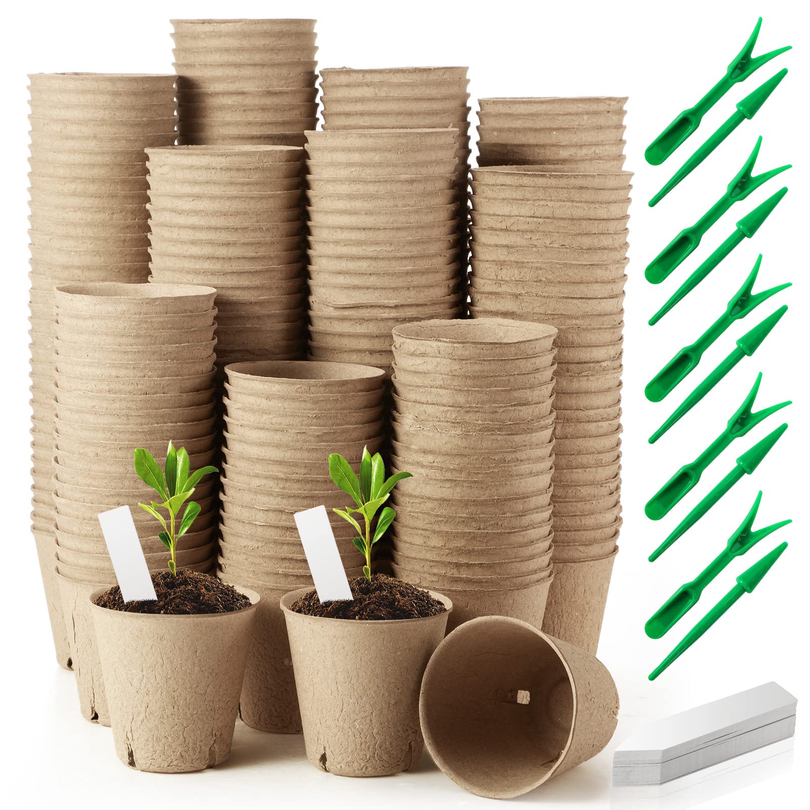 Yinder 500 Sets Small Peat Pots Bulk Seed Starting Pots with Plant Labels and Seedling Tools Small Plants Pots Round Nursery Pots Plant Seedling Starters Kit Germination Seedling Pots (3.15 Inch)