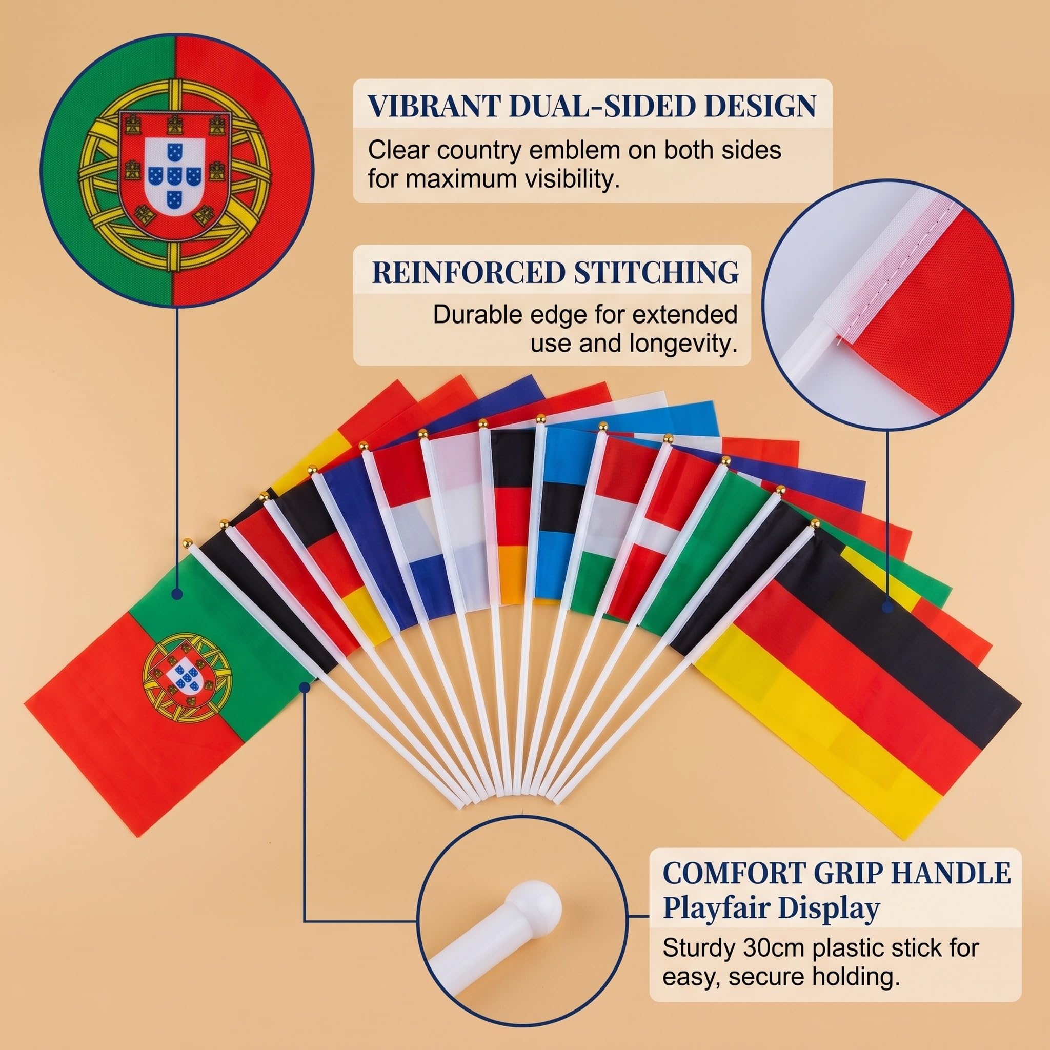 Euro 2026 Banderines Set 26 Piezas 13 Países Europeos Doble Cara con Palo Blanco 30cm, Accesorios Fútbol Copa Mundial para Fiesta Bar Casa Estadio Decoración
