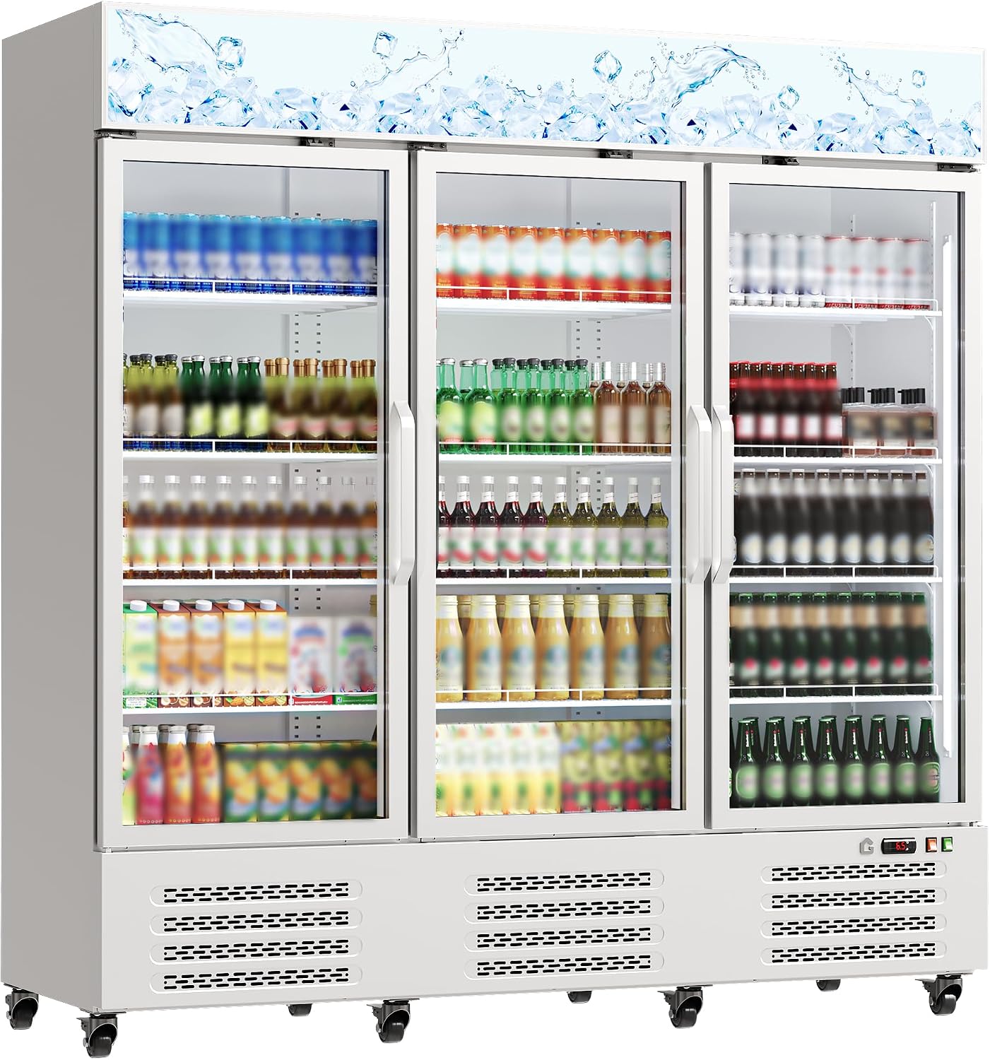 Commercial Beverage Refrigerator, 55 Cu.ft 3-Door Glass Display Cooler with 360° Cooling, Frost-Free, LED Lighting, Adjustable Shelves – Energy Efficient Merchandiser for Store, Restaurant, Bar