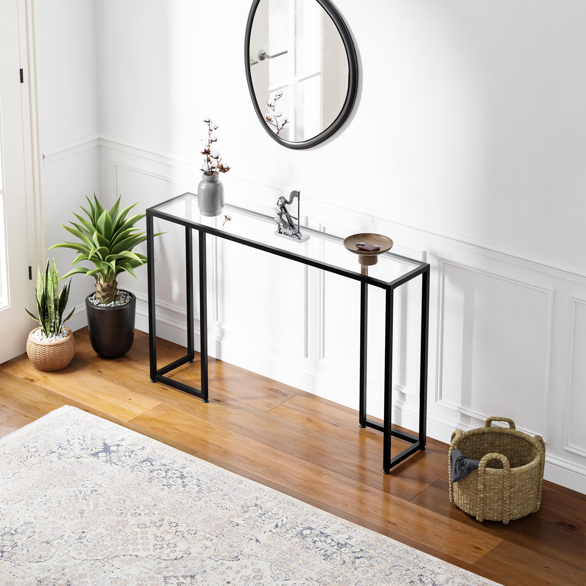 Tavolo Console Con Piano In Vetro Temperato E Struttura In Metallo 1 Ripiano In Legno Chiaro E Oro Lovell 85054860