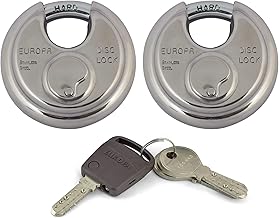 Europa Stainless Steel Disc Padlock Twin Pack (P370SSTW) | Heavy Duty Anti-Cut Security Locks with Keys | Durable Corrosion-Resistant Lock for Gates, Shutters, Lockers, Storage & Outdoor Use