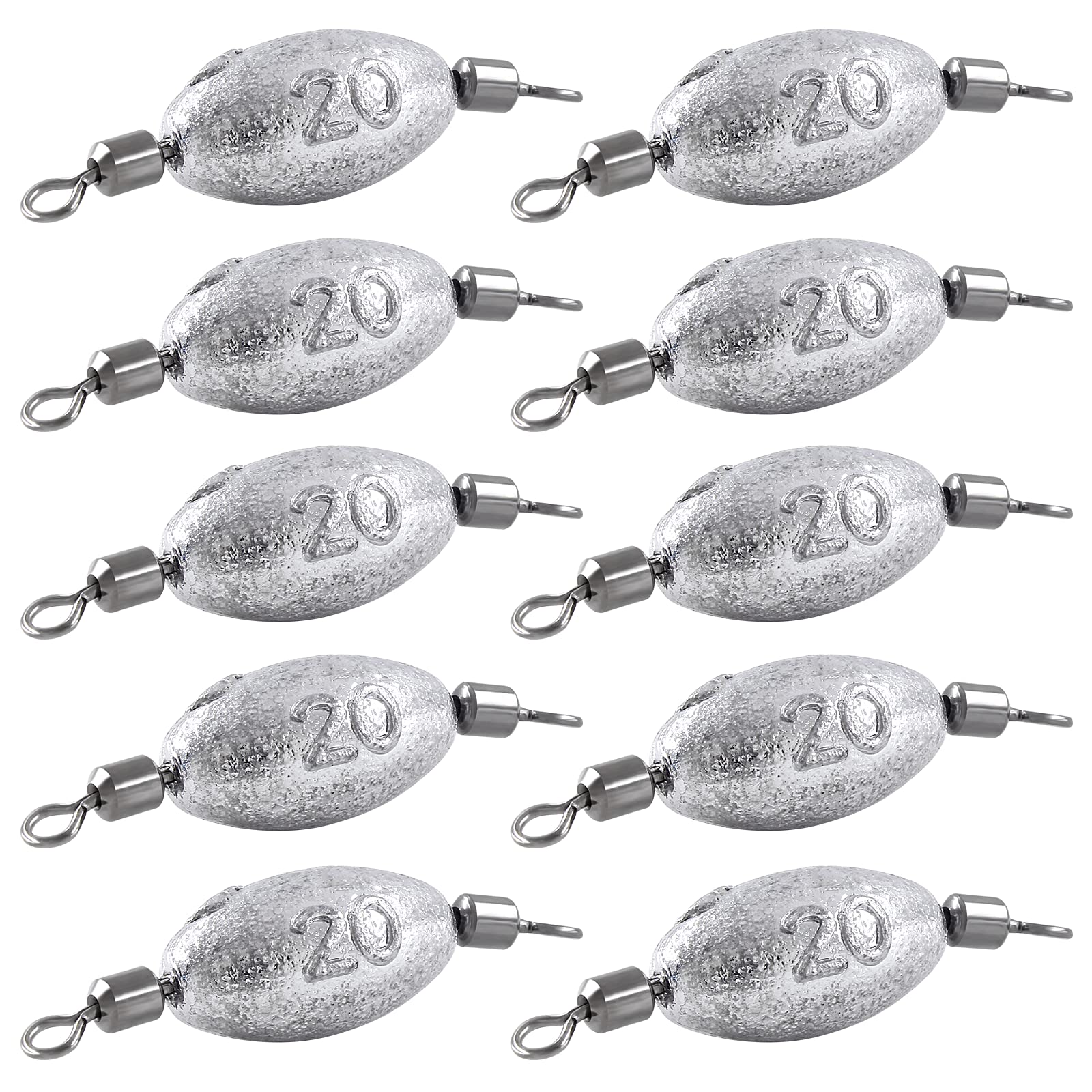 Hitefu 10 plomos de peso de pesca, pesas en línea de 3/4 onzas, plomos de pesca de plomo, plomos de huevos para pesca de fondo