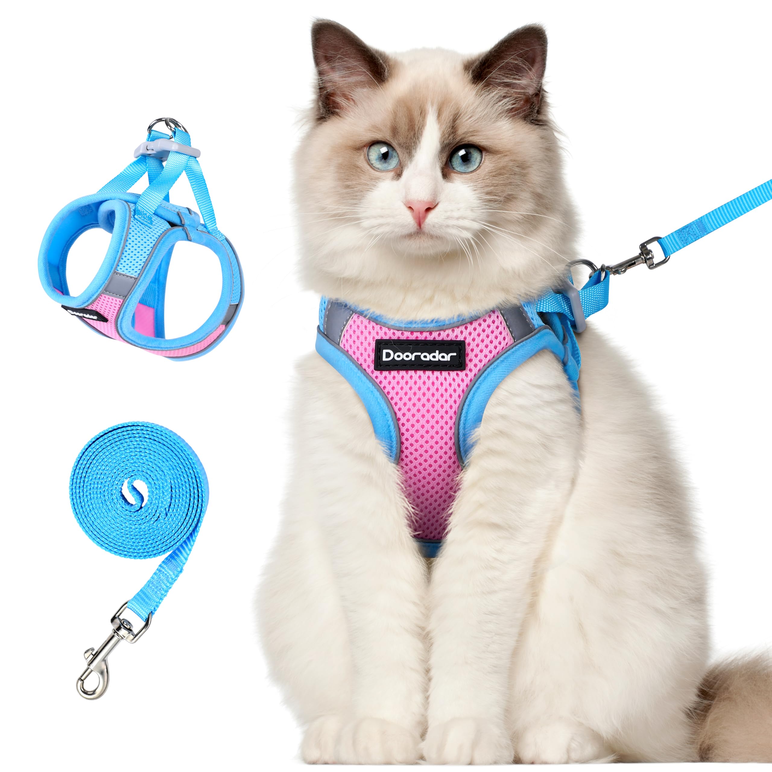 Dooradar Cat Harness and Leash Set, Escape Proof Lightweight Kitten Harness, Soft Breathable Reflective Vest for Outdoor Walking Traveling, Adjustable