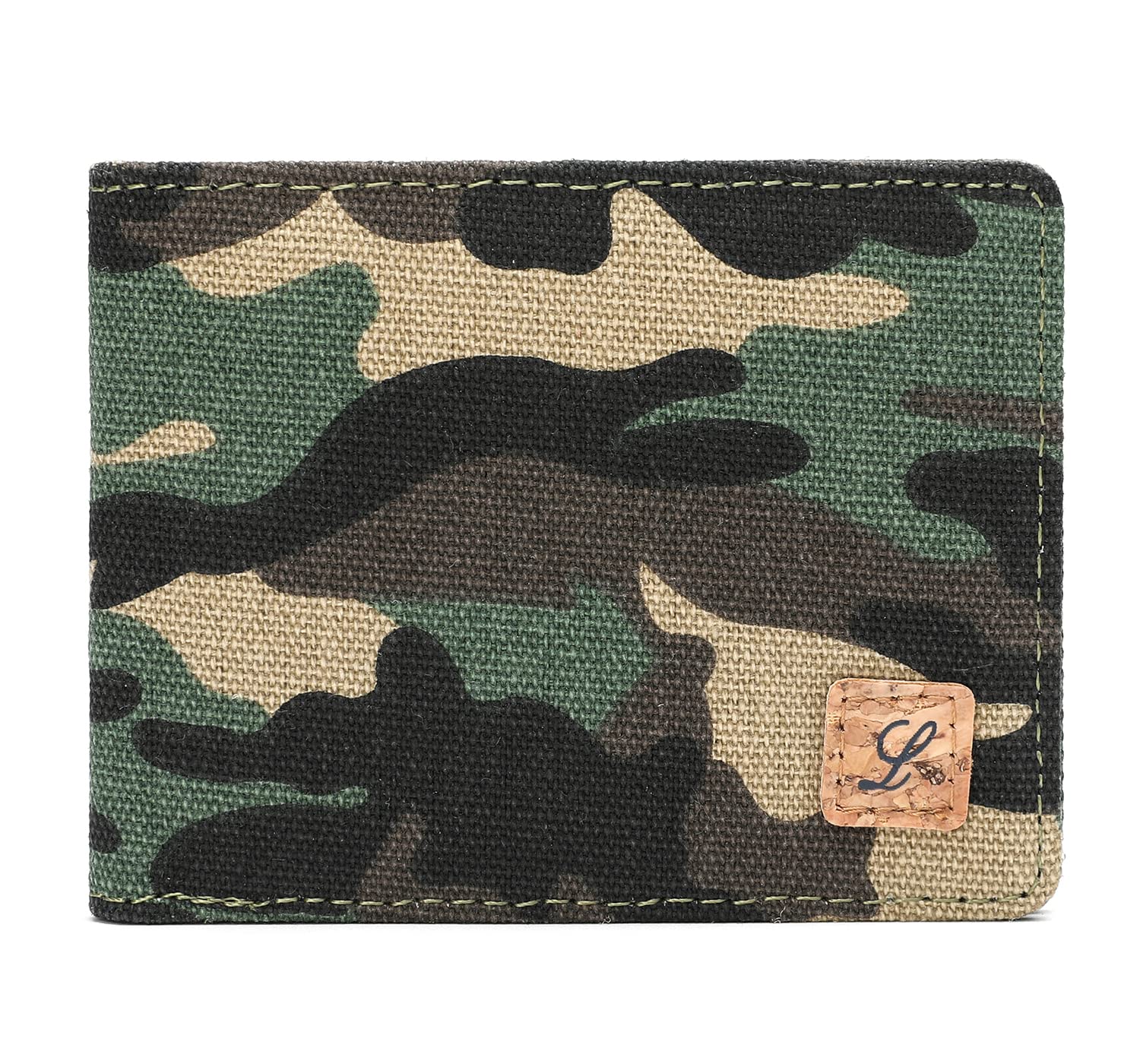 Minimalist Fabric Wallet Bifold RFID Blocking, Green Camo, S