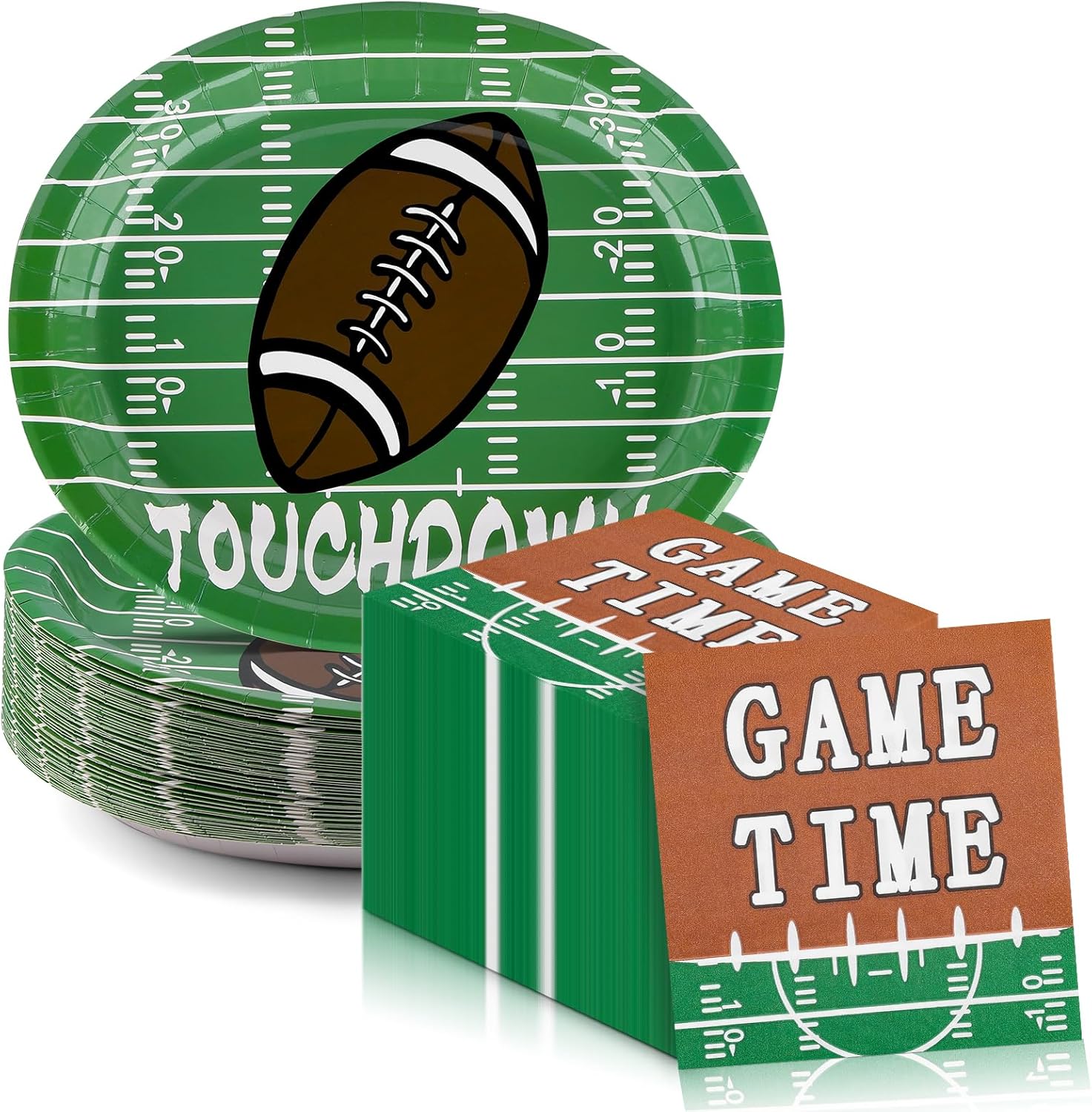 100Count Football Party Oval Paper Plates and Napkins Sets -10" x 12" Heavy Duty Party Plates and 6.5'' Napkins for Football Party