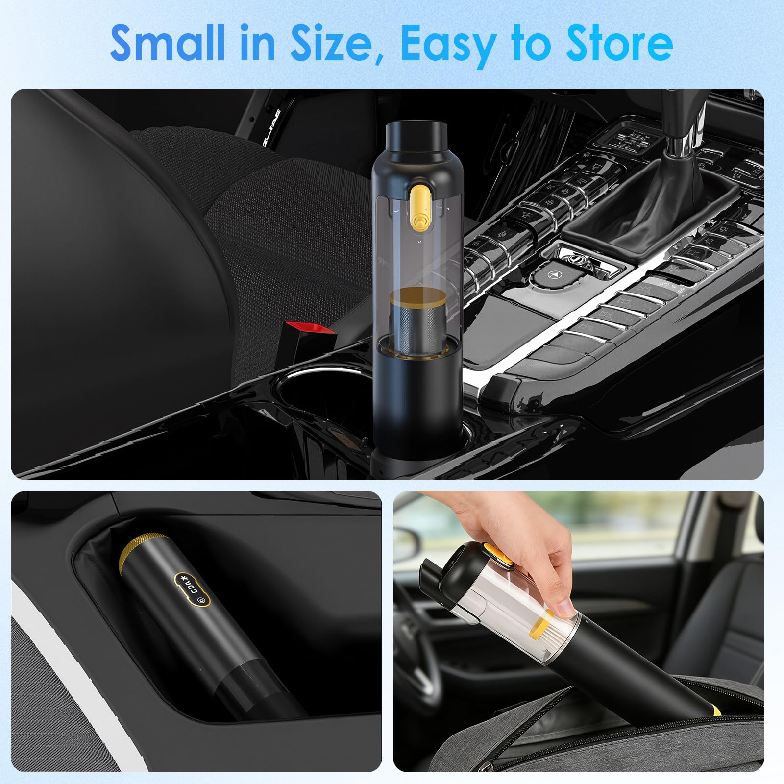 Aspirador Coche Potente Sin Cable – Aspirador de Mano 18.000 Pa, Mini Aspirador con Función Soplado e Inflado, 9 Accesorios, Ligero 506 g, para Coche
