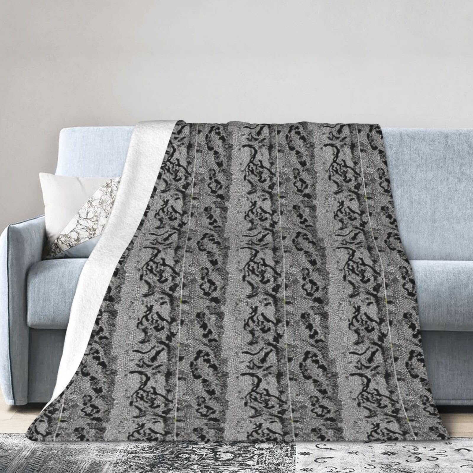 Couverture d'automne en flanelle douce et légère imprimé serpent noir et blanc chic