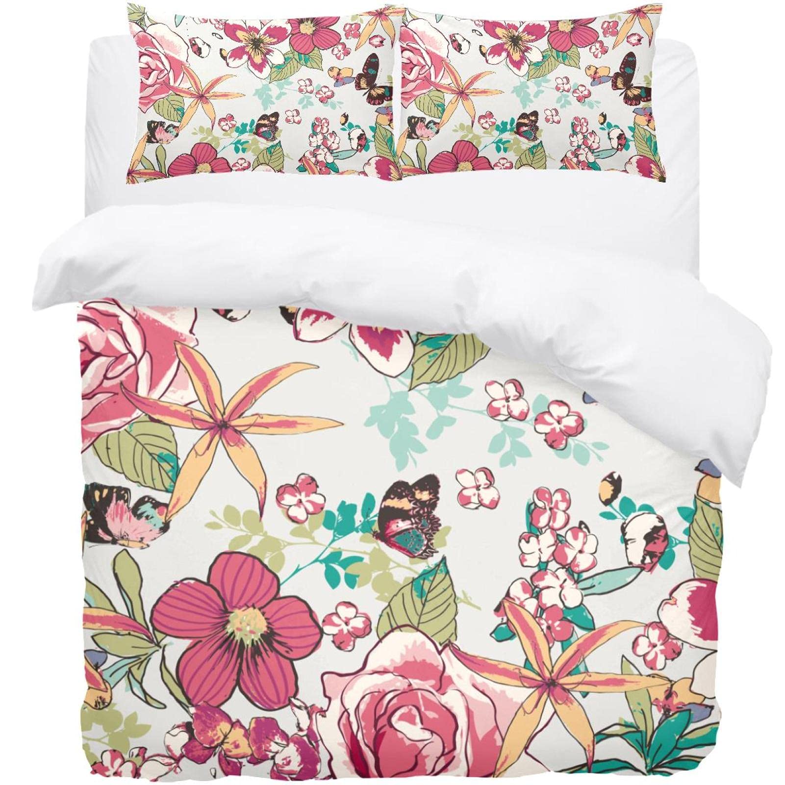 Parure de lit avec housse de couette et taie d'oreiller papillon