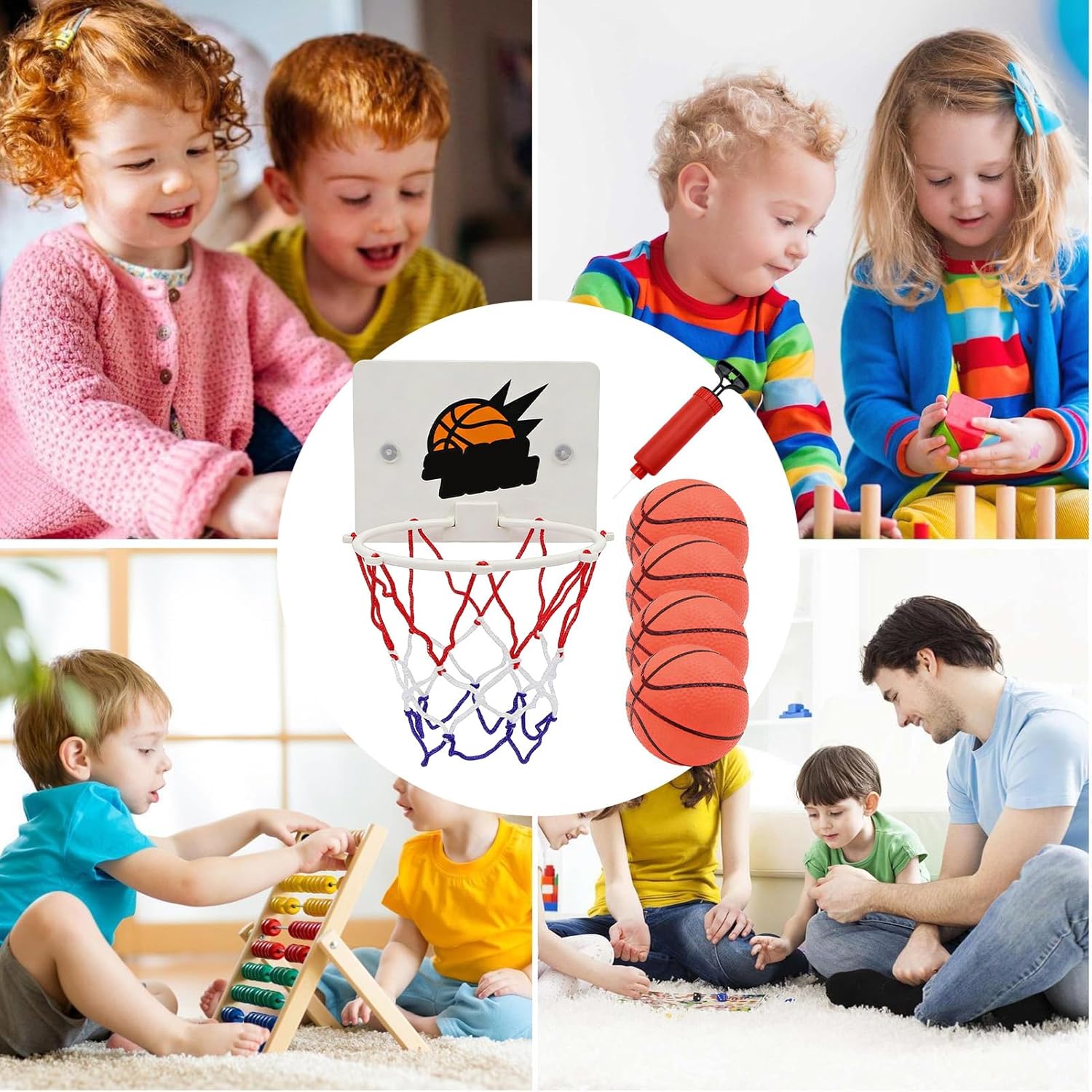 Indoor Basketball Basket on Door – Wall Toys with Balls, Basketball Basket Without Drilling, for Teenagers, Exercise, Classroom, Bathroom, Home, Living Room, Bedroom, Hallway