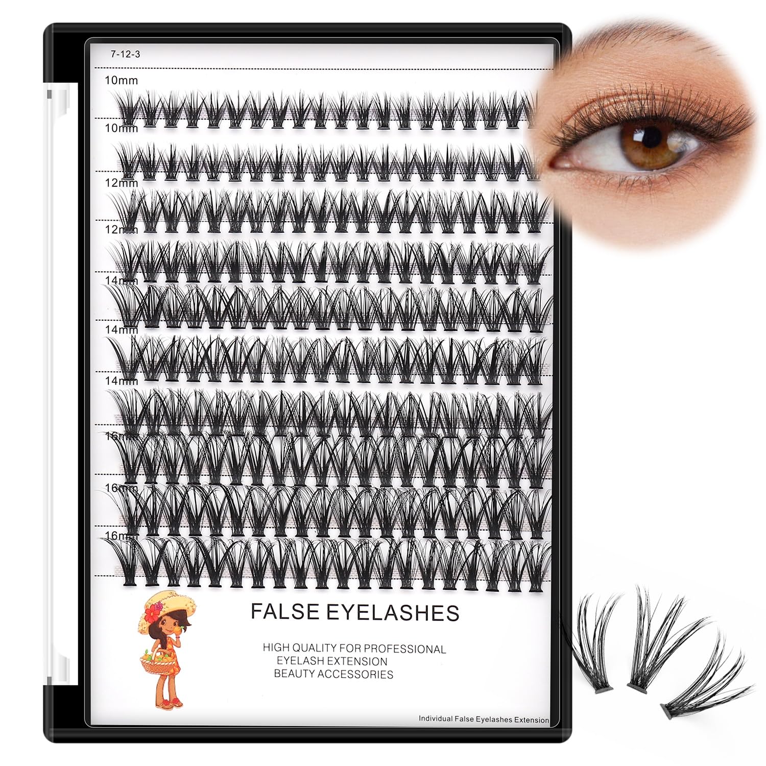 Bodermincer Large Tray 20D Cluster 0.07C,10 Lines,8-10-12-14mm Mixed,9-11-13-15mm Mixed, 10-12-14-16mm Mixed,Natural Long Individual Flare Lashes