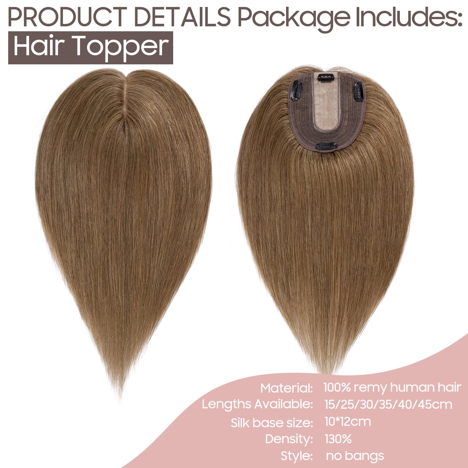 Silk-co Haarteile Echthaar, 10x12cm Haartopper Clip in Extensions Echthaar Topper Haarverlängerung, Toupet Hair Extensions Human Hair für Frauen, Hellbraun 35cm