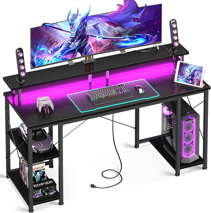 ODK 55 inch Gaming Desk with LED Lights & Power Outlets