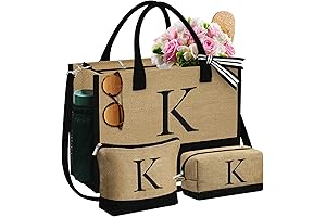 Thoughtful Initial Gift Set: YOOLIFE Jute Tote Bag & Makeup Bags