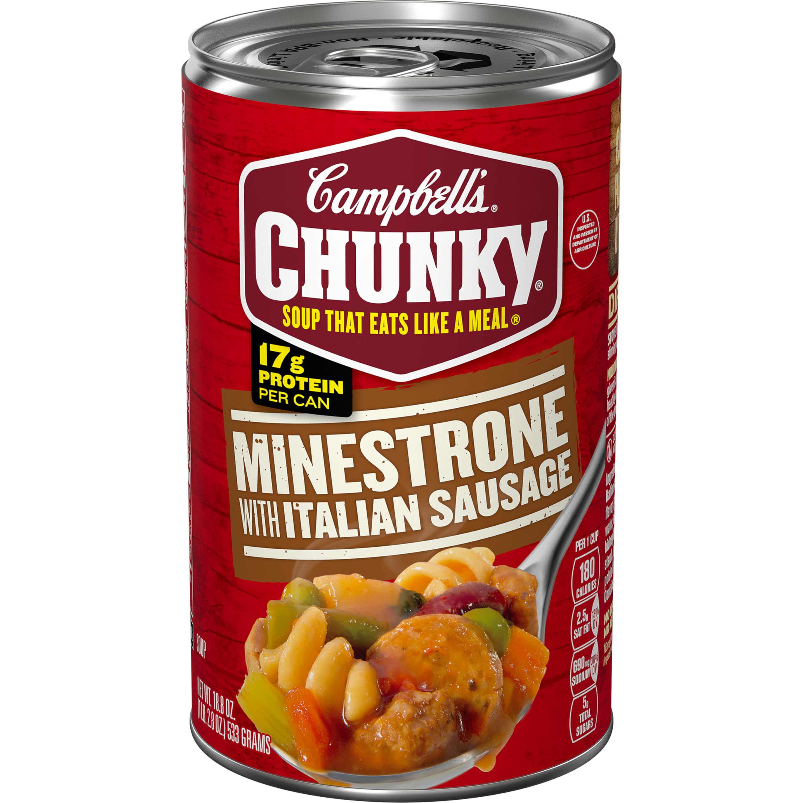 Campbell’s Chunky Soup, Minestrone with Italian Sausage Soup, 18.8 Oz Can
