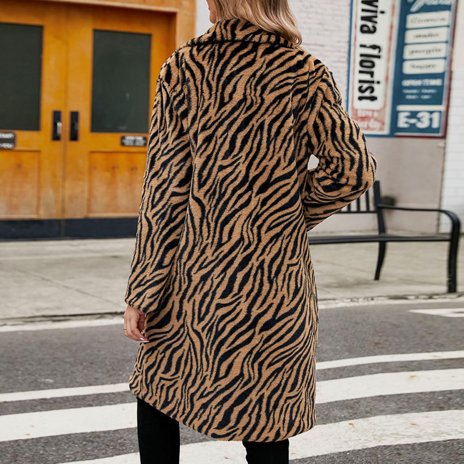 Pelzmantel Damen Lange Leopard Muster Kunstpelz Mantel Fellmantel Nerzmantel Parka Jacke Wintermantel Trenchcoat Flaumig Warme Cardigan Winter Jacke