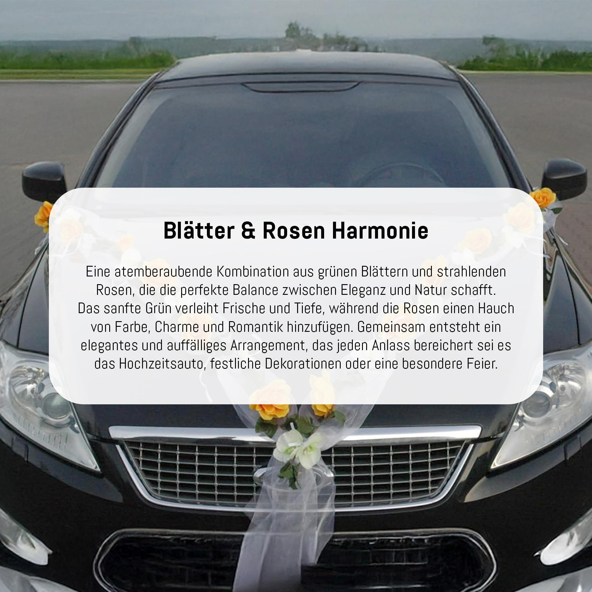 Autoschmuck Guirlande de roses pour voiture, Décoration de mariage Rose Orchidee Gelb/Weiß