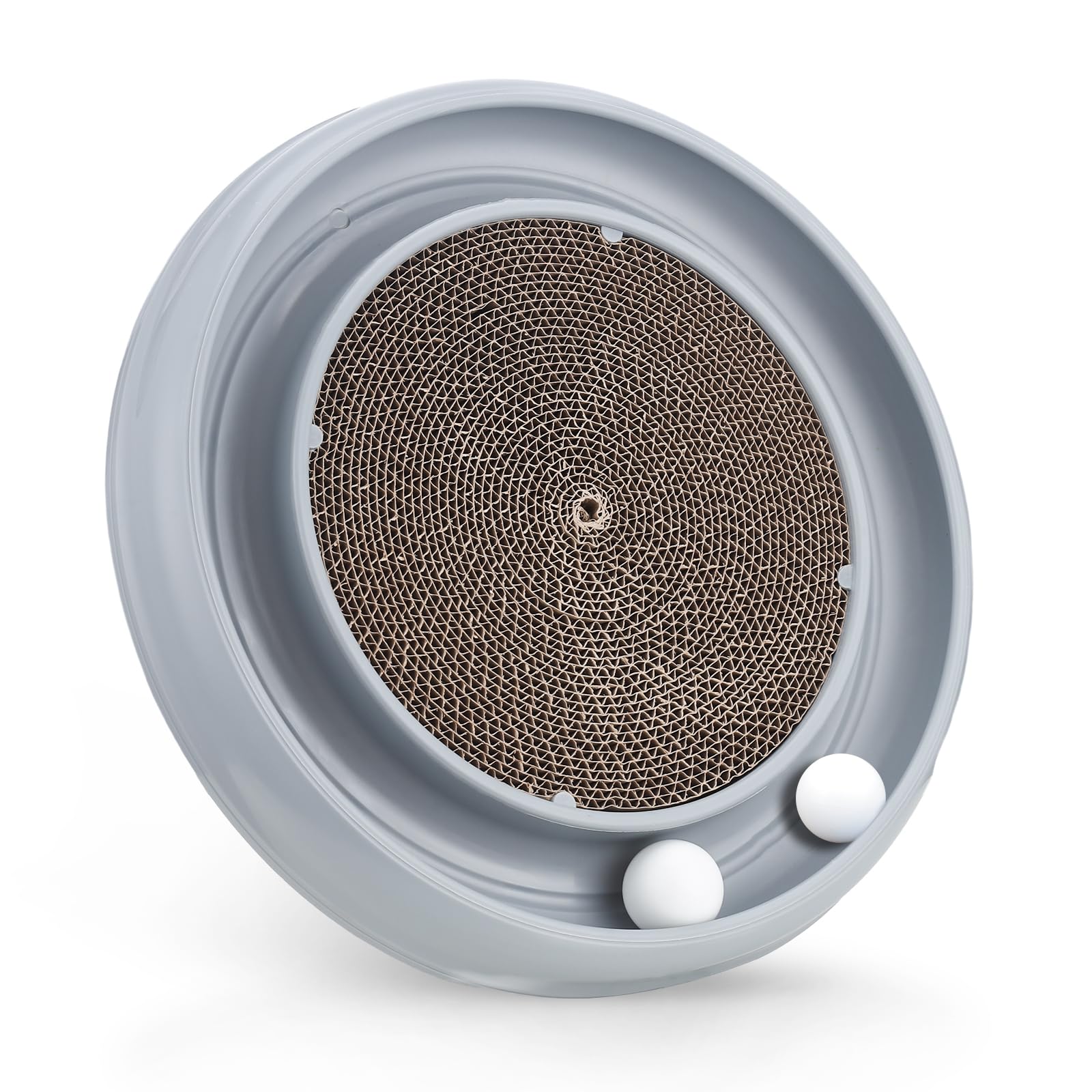 cat scratching board with balls for cats grinding claw, round cat scratcher interactive toy, cat ball track scratcher pad for cats exercise play(grey)