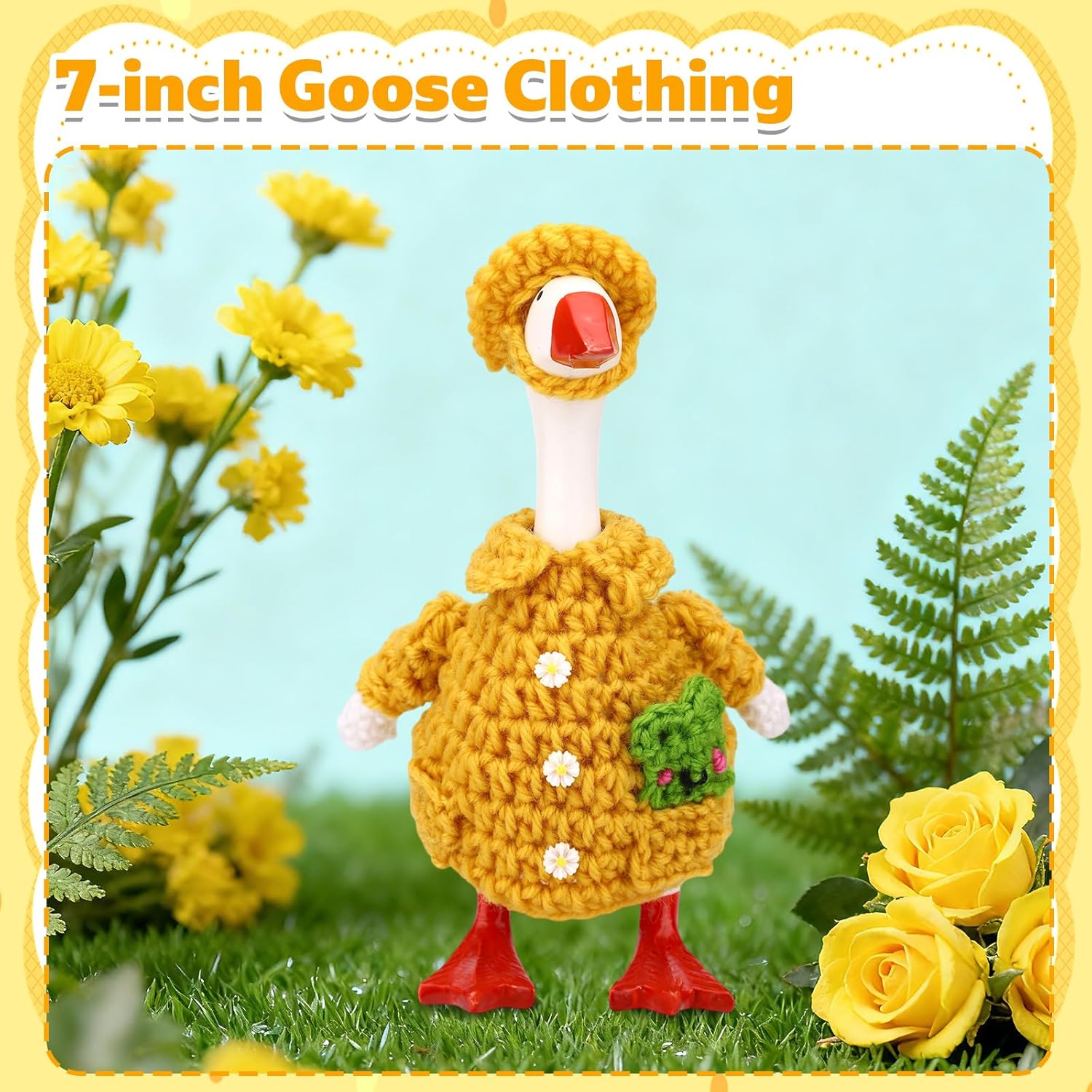 Raincoat Style Desk Goose Outfits, Includes 1 Cute Yarn Raincoat & 1 Hat, Mini Desktop Goose Clothes Accessories for 17.78cm/7in Geese (Yellow)