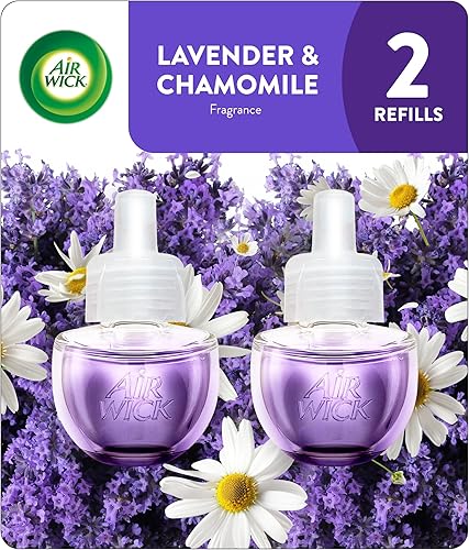 Air Wick Repuesto de aceite perfumado enchufable, 2 unidades, lavanda y manzanilla, aceites esenciales, ambientador