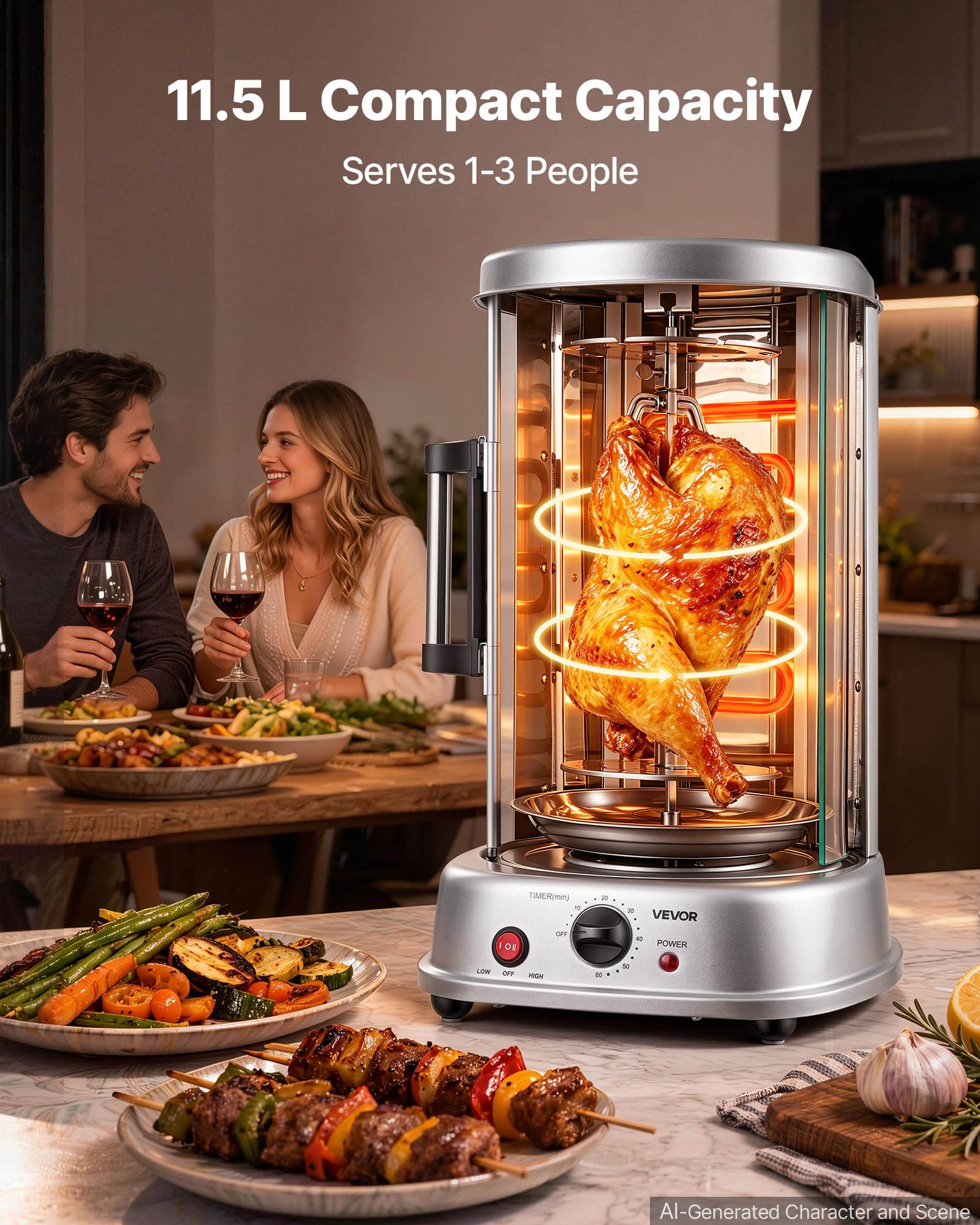 VEVOR Máquina para Asar Shawarma 11,5 L, Asador Vertical Giratorio 1500 W