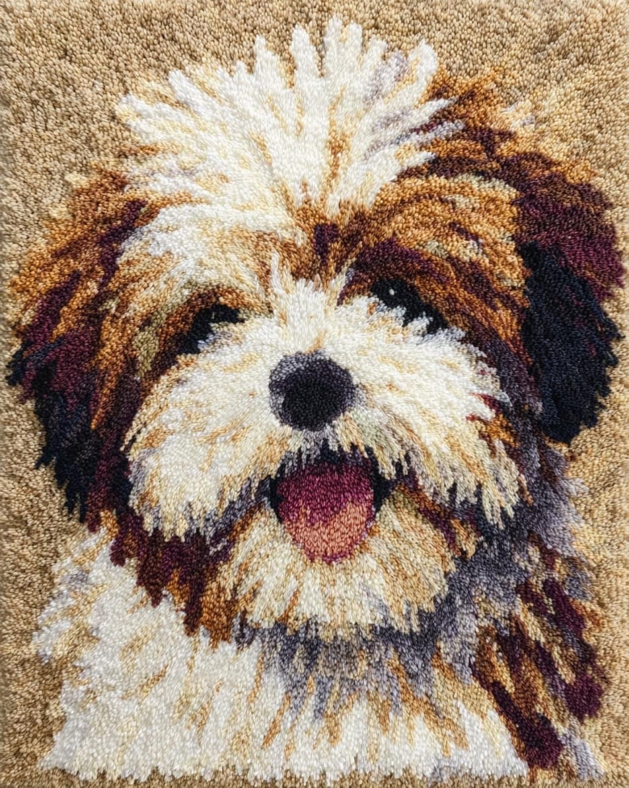 Wallphantom Latch Hook Rug Kits for Adult,Happy Shih Tzu,DIY Rug Crochet Making Kits with Pre-Printed Canvas and Latch Hook Tool and Enough Yarn,55x75cm