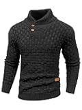 Mens Casual Pullover Fall Winter Turtleneck Cable Knit v Neck Fisherman Waffle Sweater