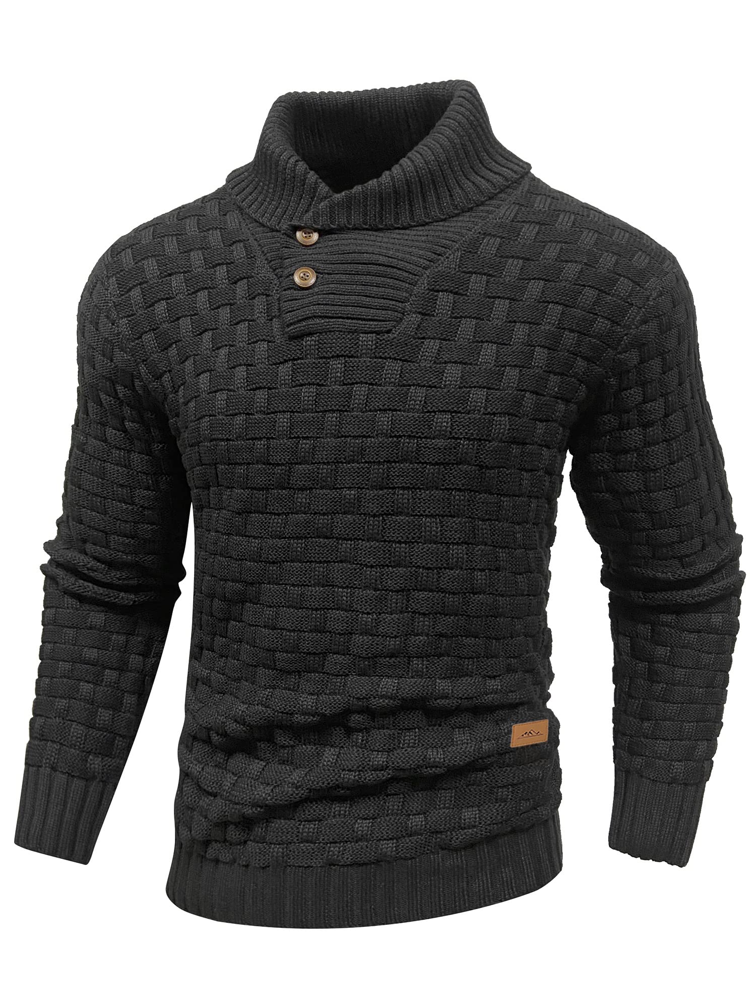 Mens Casual Pullover Fall Winter Turtleneck Cable Knit v Neck Fisherman Waffle Sweater