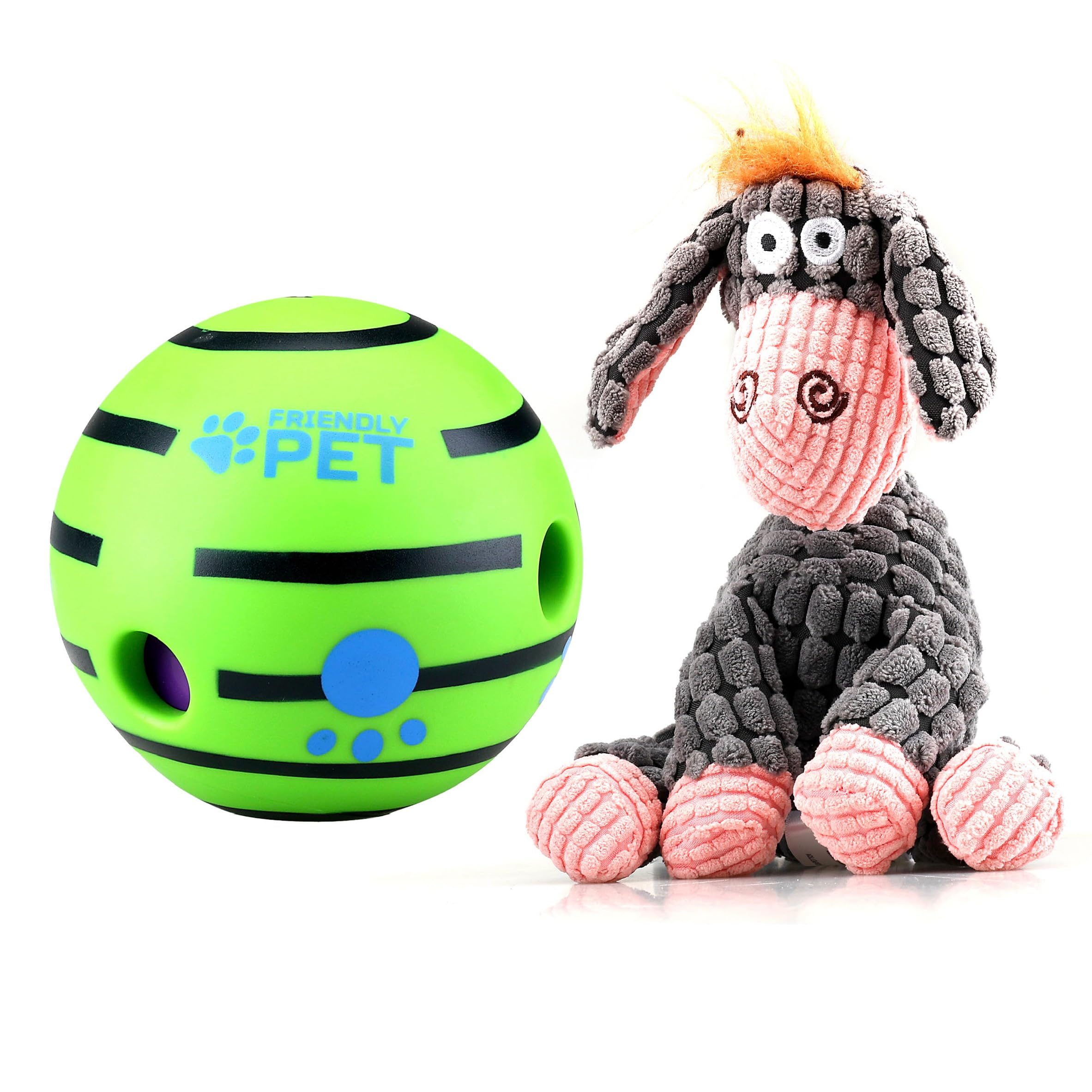 Friendly Pet Wobble Giggle Ball and Plush Squeaky Toy Combo for Dogs (Donkey)