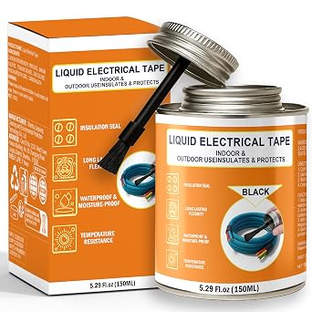 5.29 oz Liquid Electrical Tape Quick-Drying Insulating Glue with Brush Cap - Quick-Dry Waterproof Sealant for Wires, Cables, Connectors, Outdoor & Automotive Electrical Equipment Black