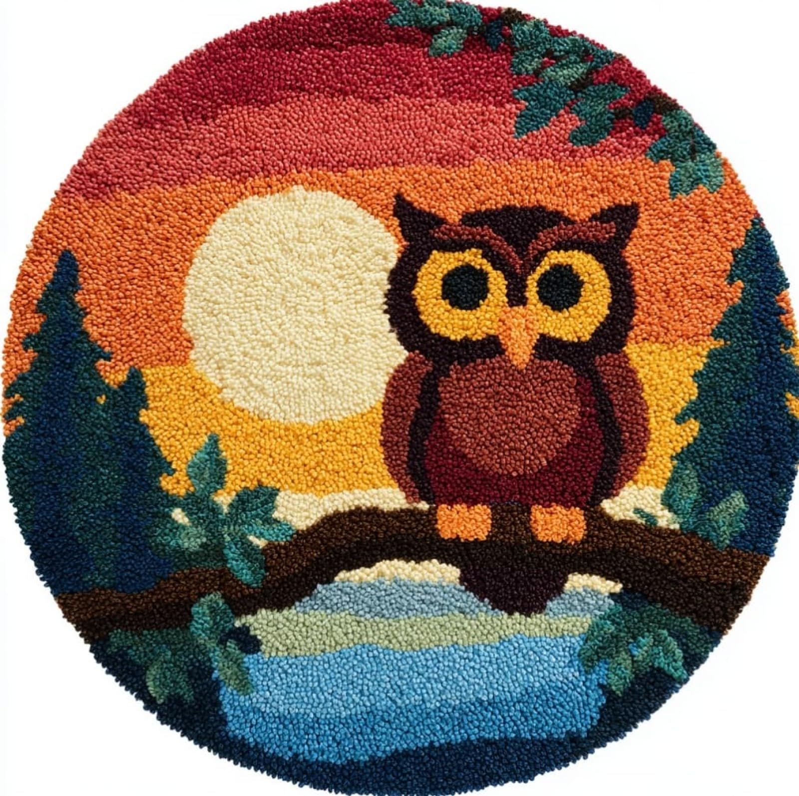WallustrioaW Latch Hook Rug Kits for Adults Kids,Owls at Sunset,Latch Hook Cushion Kits,DIY Yarn Cushion Crochet for Home Decoration,50x50cm