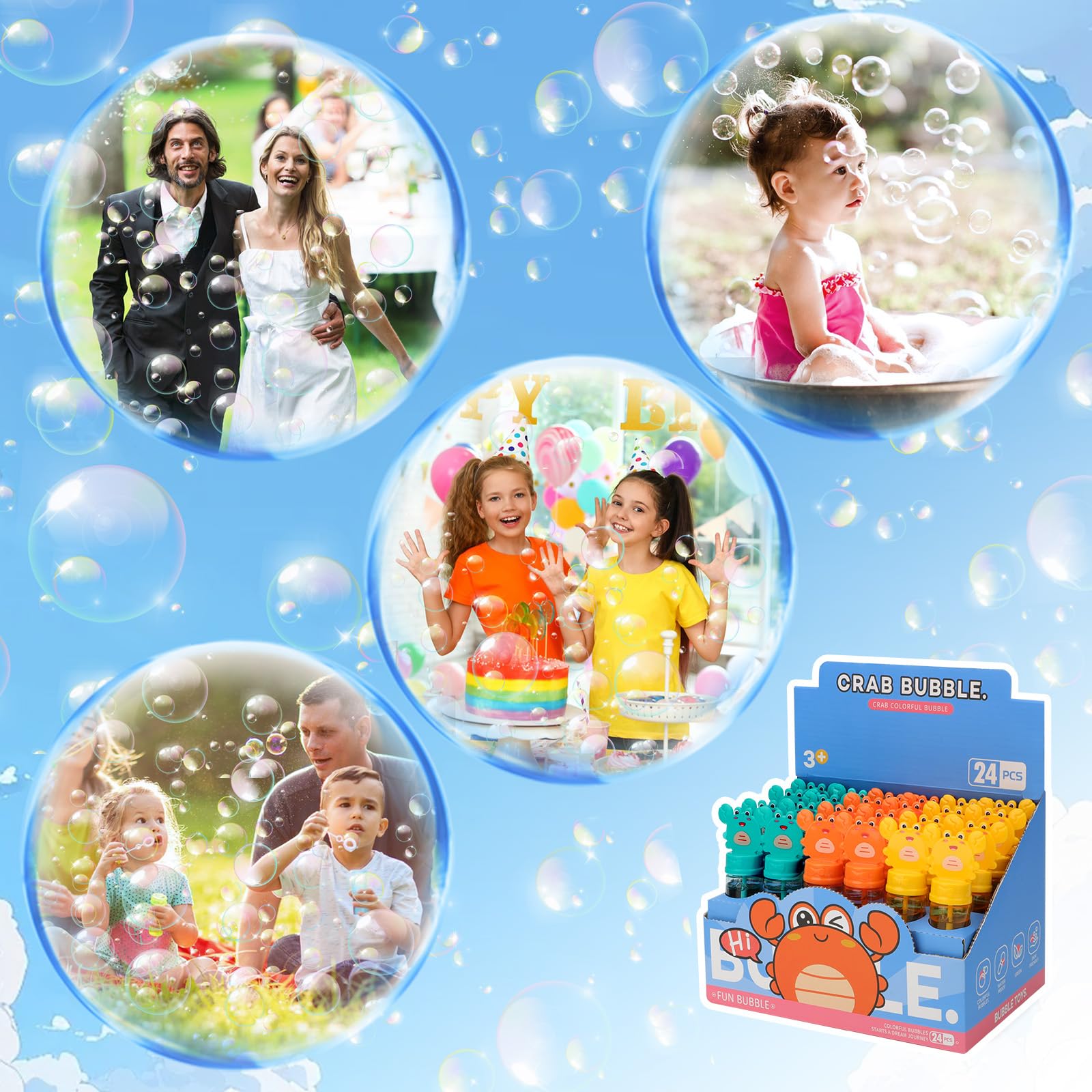 deAO 24 Piezas Pomperos de Jabón, Pomperos para Niños, Burbujas Niños, 3 Colores Varitas, Tubos para Crear Burbujas de Jabon, 35ML Cangrejos Mini Burbujas Niños Cumpleaños Set (Cangrejos)