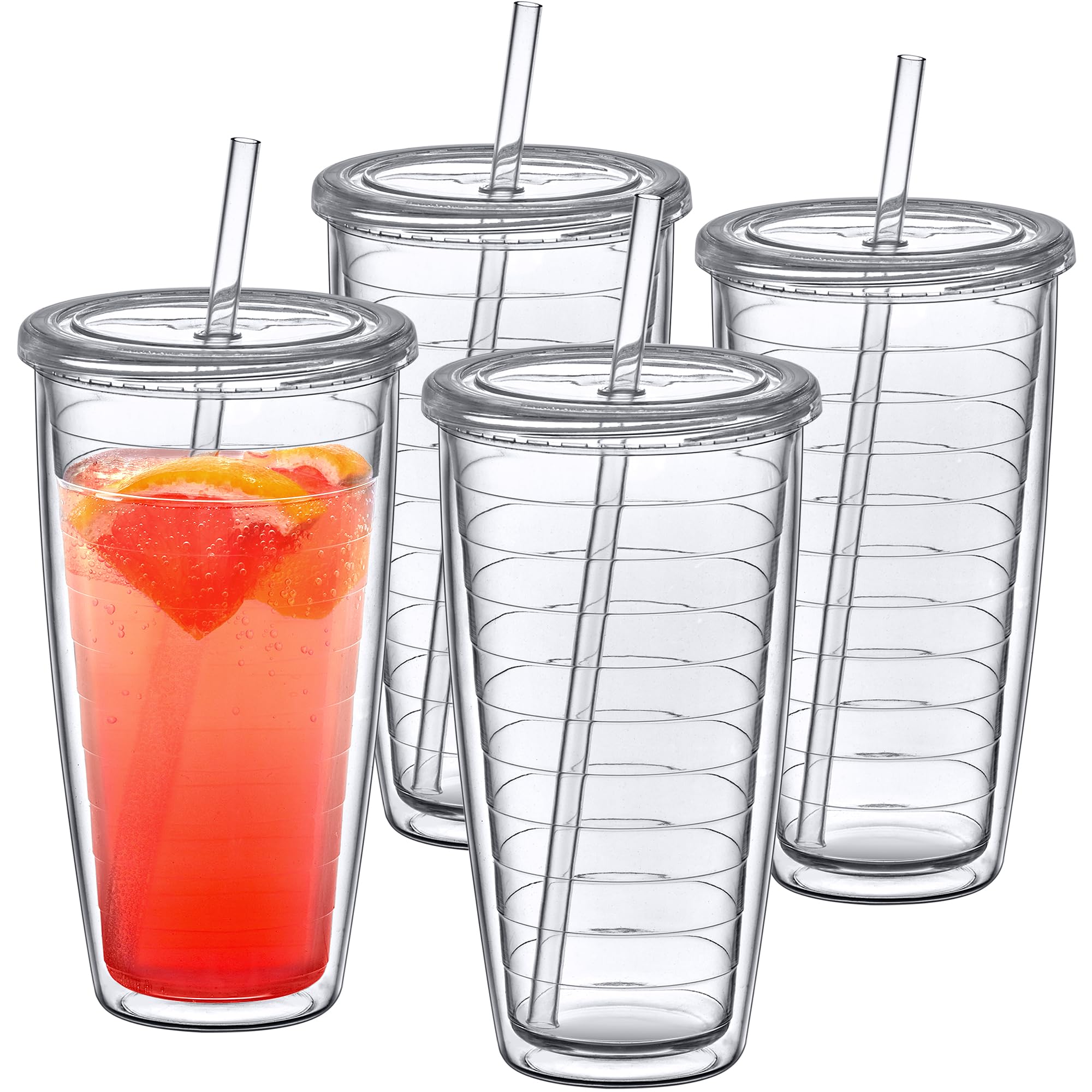 Amazing Abby - Alaska On-the-Go – Isolierte Kunststoffbecher mit Deckel und Strohhalm (4er-Set), doppelwandige Reisebecher, klare Trinkgläser, BPA-frei, bruchsicher, spülmaschinenfest