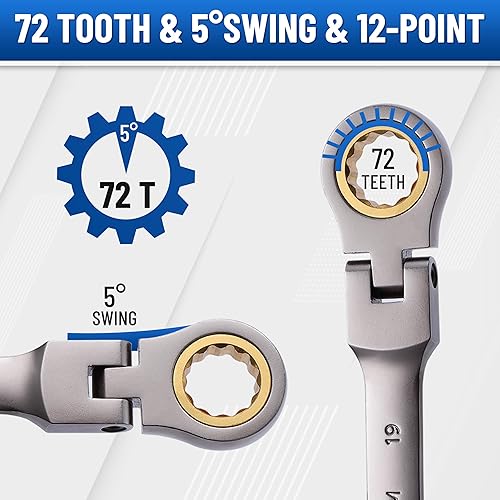 Miniatura 3 de B4B BANG 4 BUCK Juego de llaves combinadas de trinquete de cabeza flexible de 12 piezas, métricas de 0.315-0.748 in, llave de engranajes de acero al